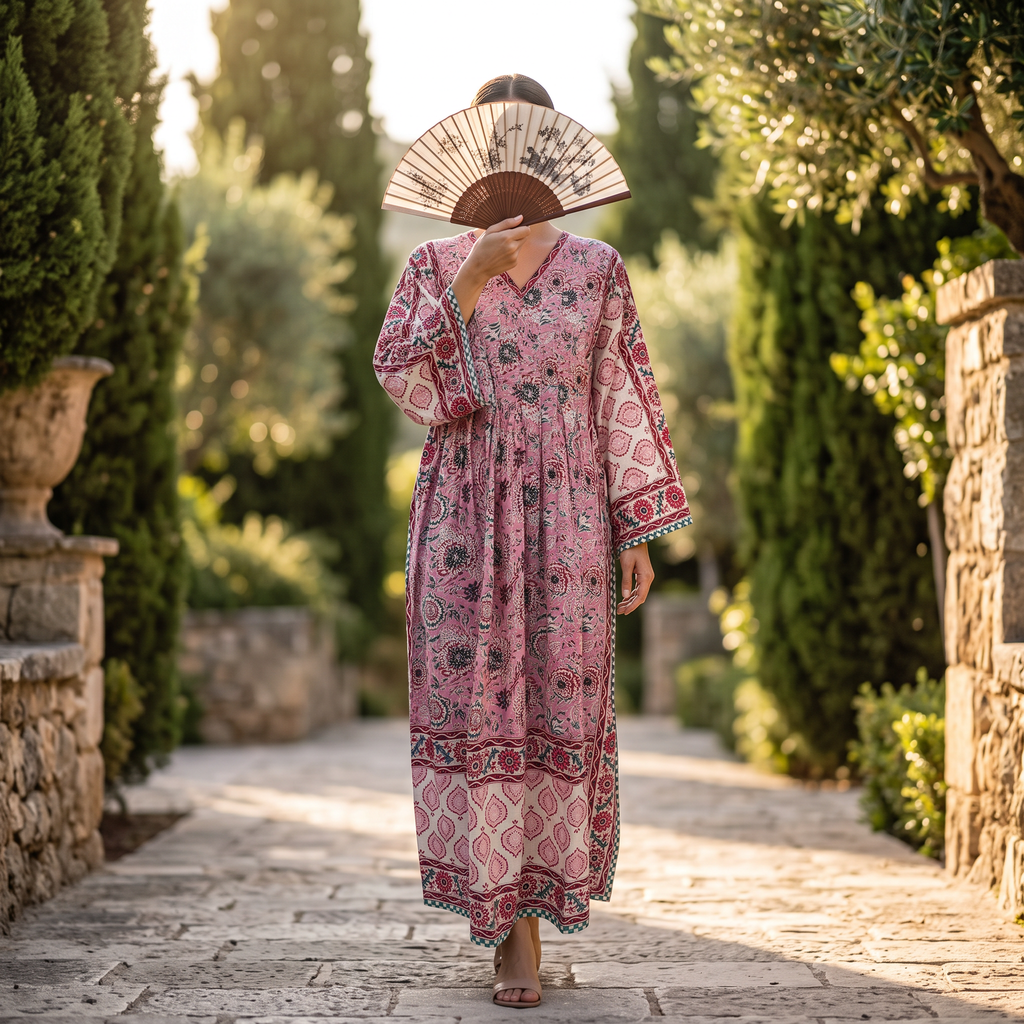 XS-S Cotton Printed Amber Dress 54" Long Jalabiya With Sheila 25605-1337 JP