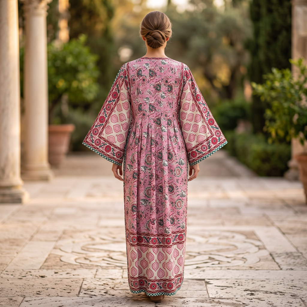 XS-S Cotton Printed Amber Dress 54" Long Jalabiya With Sheila 25605-1337 JP