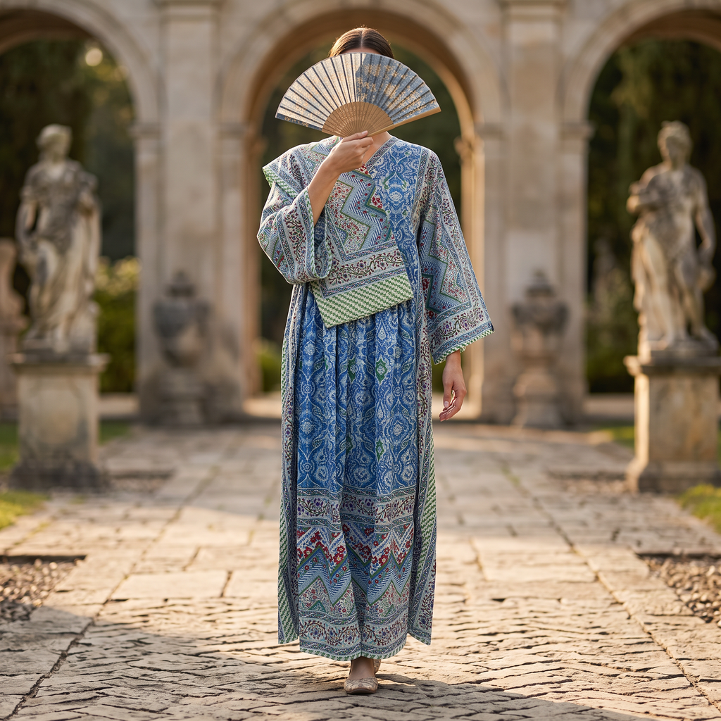 XS-S Cotton Printed Amber Dress 54" Long Jalabiya With Sheila 25606-1337 JP
