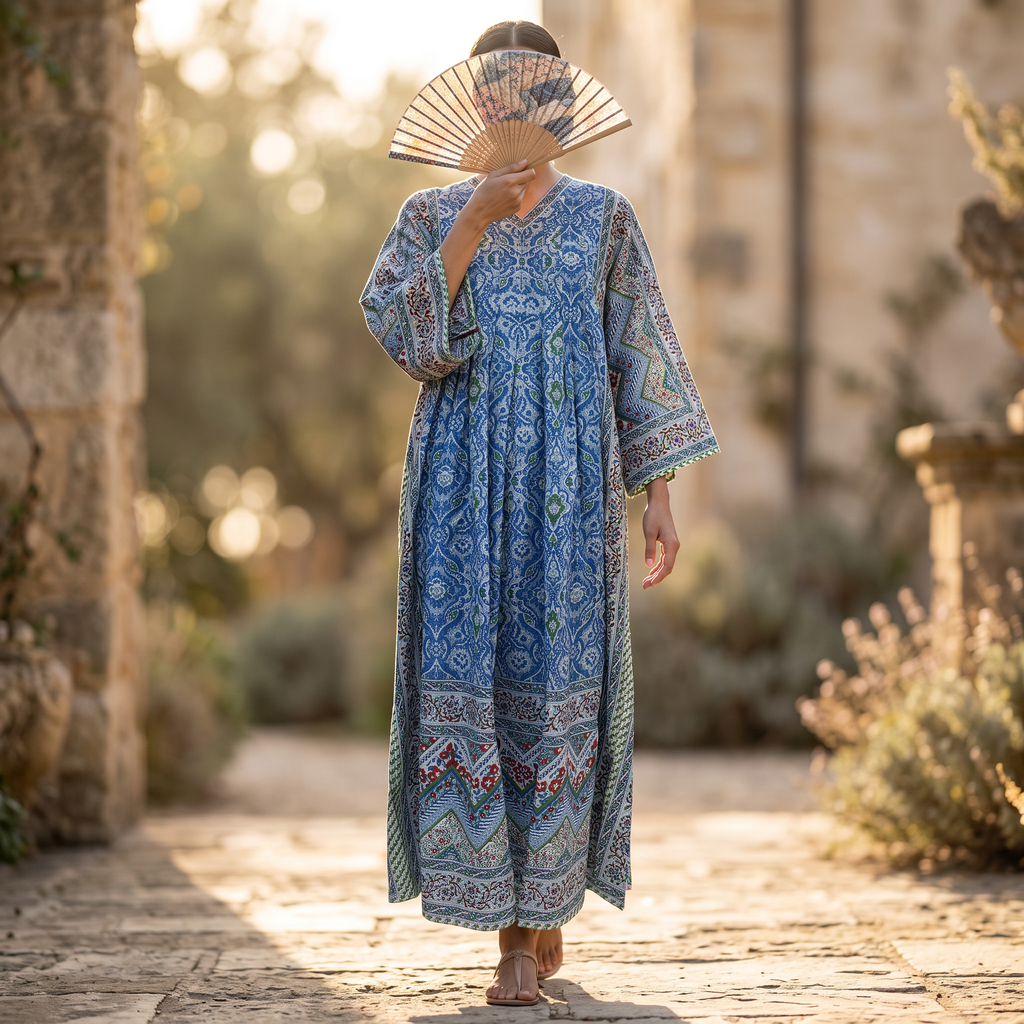 XS-S Cotton Printed Amber Dress 54" Long Jalabiya With Sheila 25606-1337 JP
