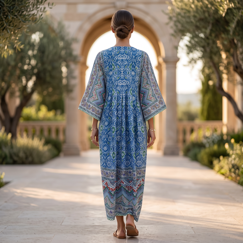 XS-S Cotton Printed Amber Dress 54" Long Jalabiya With Sheila 25606-1337 JP
