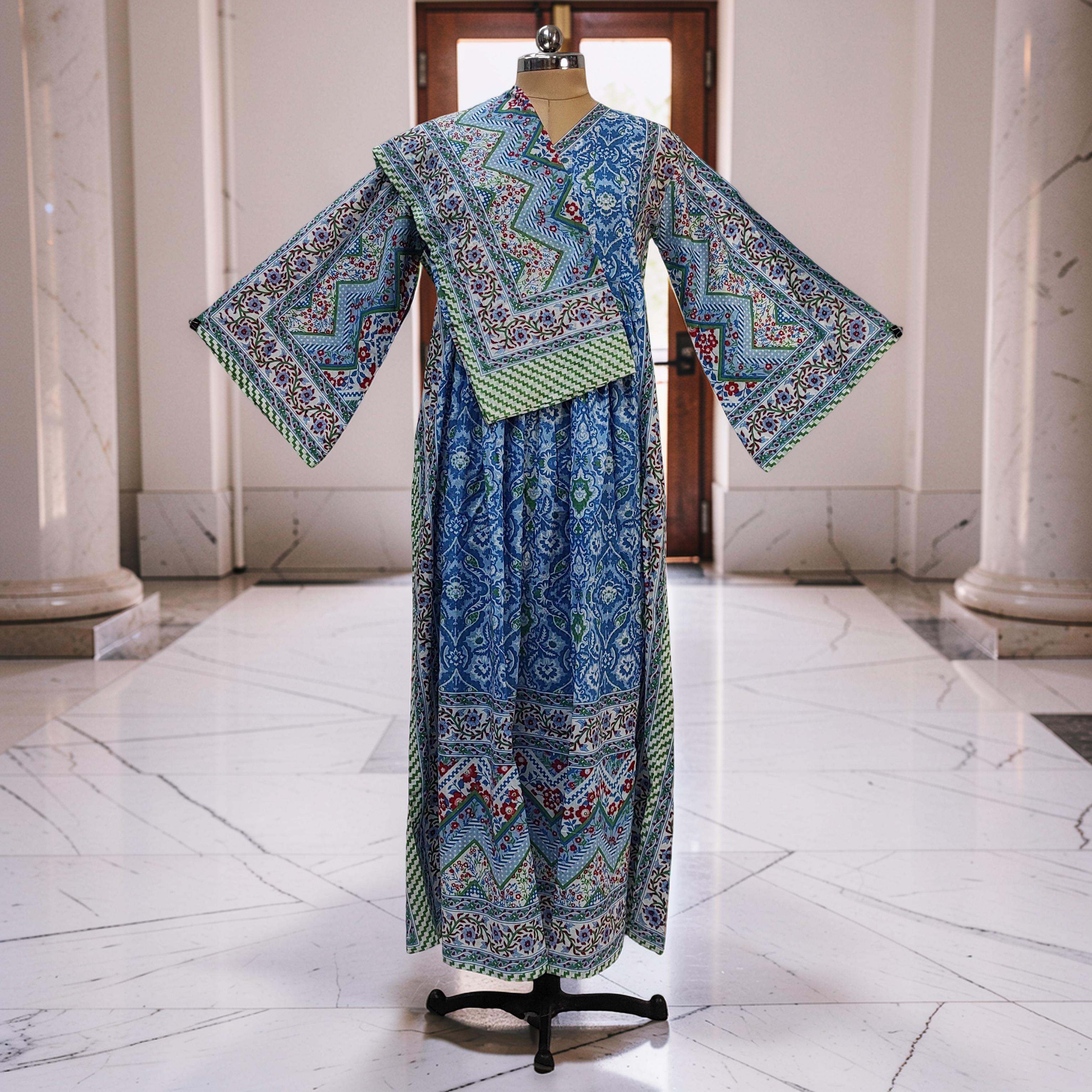 L-XL Amber With Sheila Printed Cotton Dress 57" Long Jalabiya 25609-1342 JP