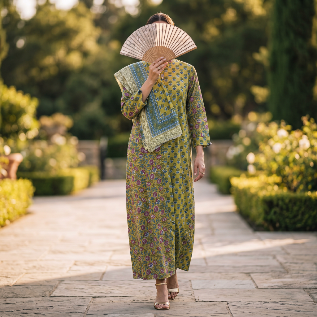 Singapore With Sheila Printed Cotton Dress Long Jalabiya 25633-1345 JP