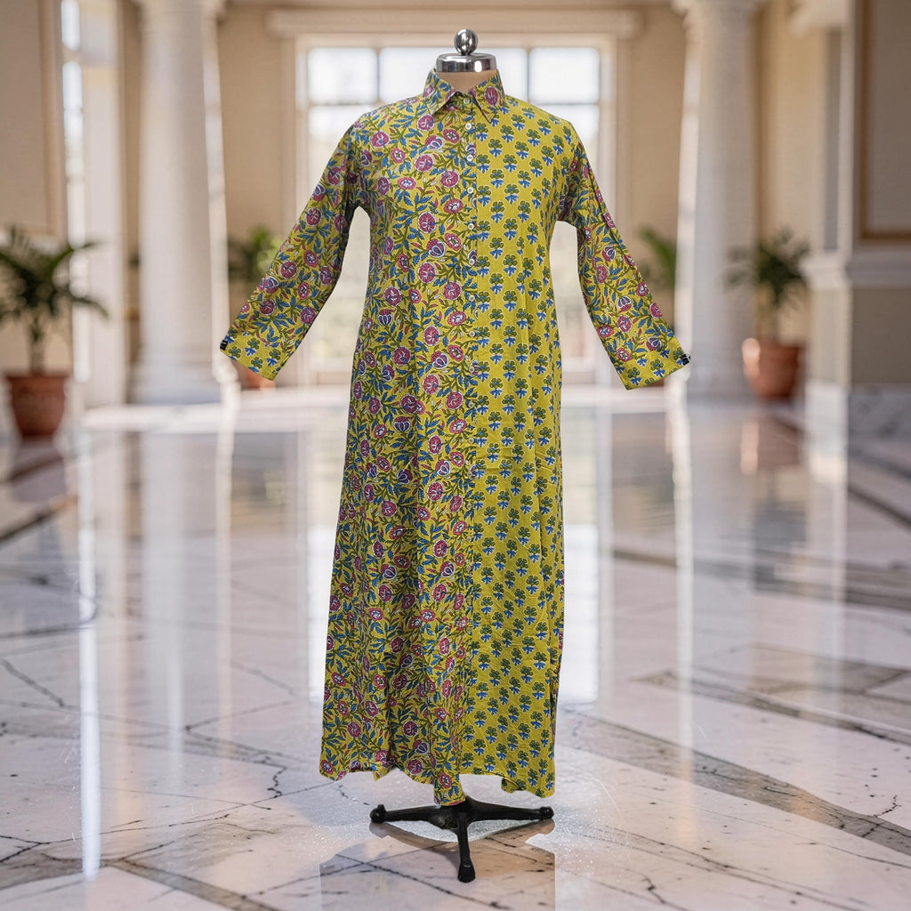 S-M Singapore With Sheila Printed Cotton Dress 57" Long Jalabiya 25634-1346 JP