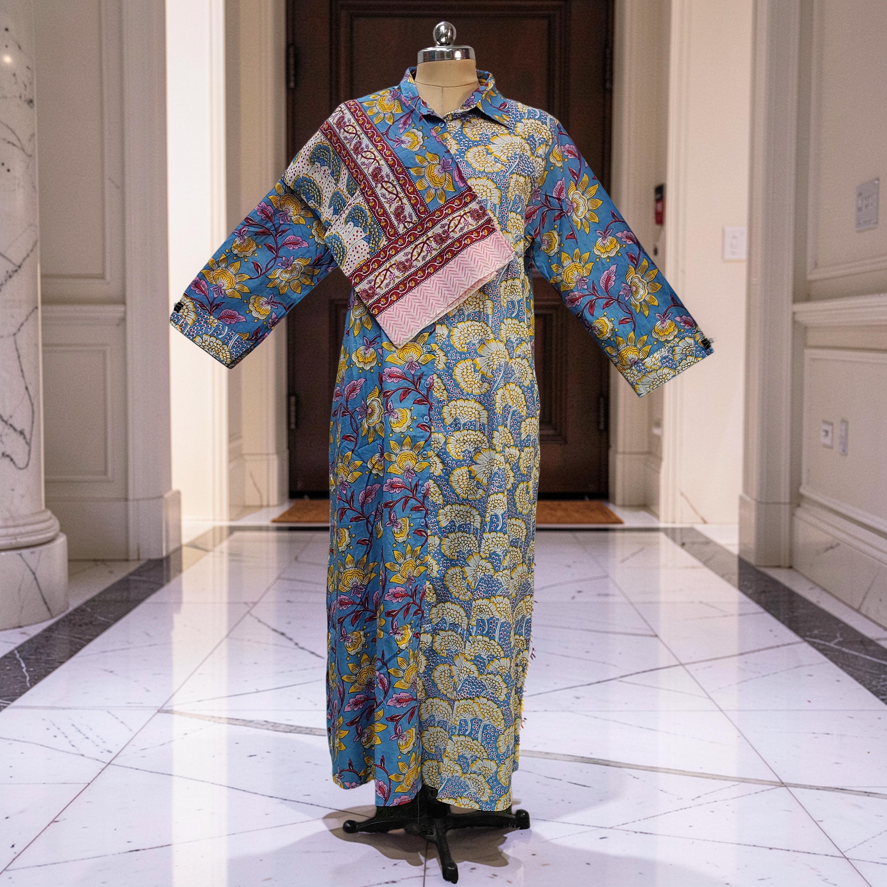 2XL-3XL Singapore With Sheila Printed Cotton Dress 57" Long Jalabiya 25649-1348 JP