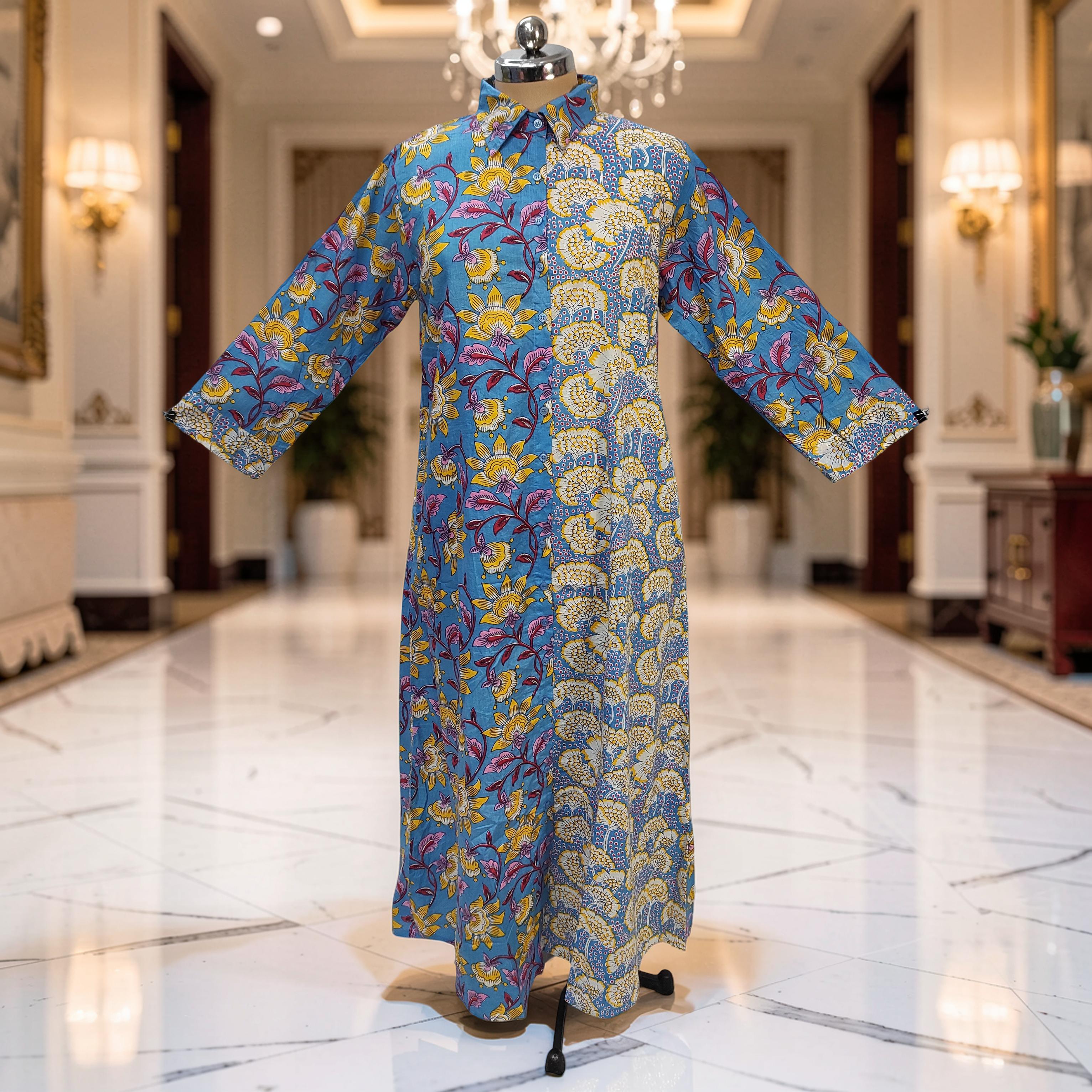 2XL-3XL Singapore With Sheila Printed Cotton Dress 57" Long Jalabiya 25649-1348 JP