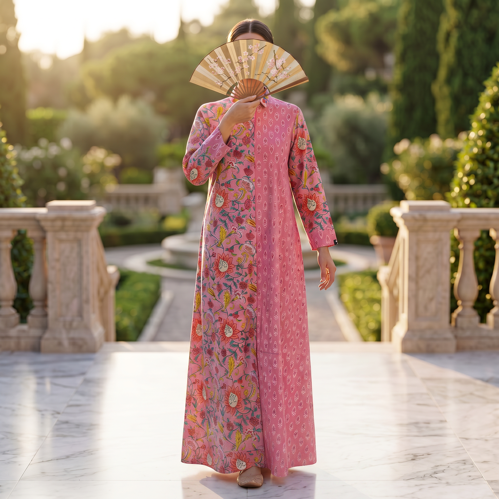 Singapore Printed Cotton Dress 57" Long Jalabiya 25660-1344 JP