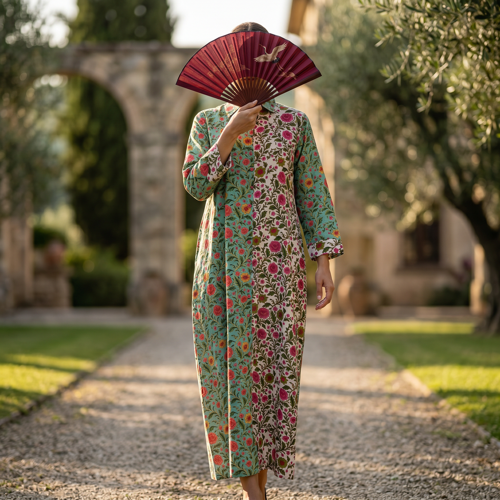 Singapore Printed Cotton Dress 57" Long Jalabiya 25666-1344 JP