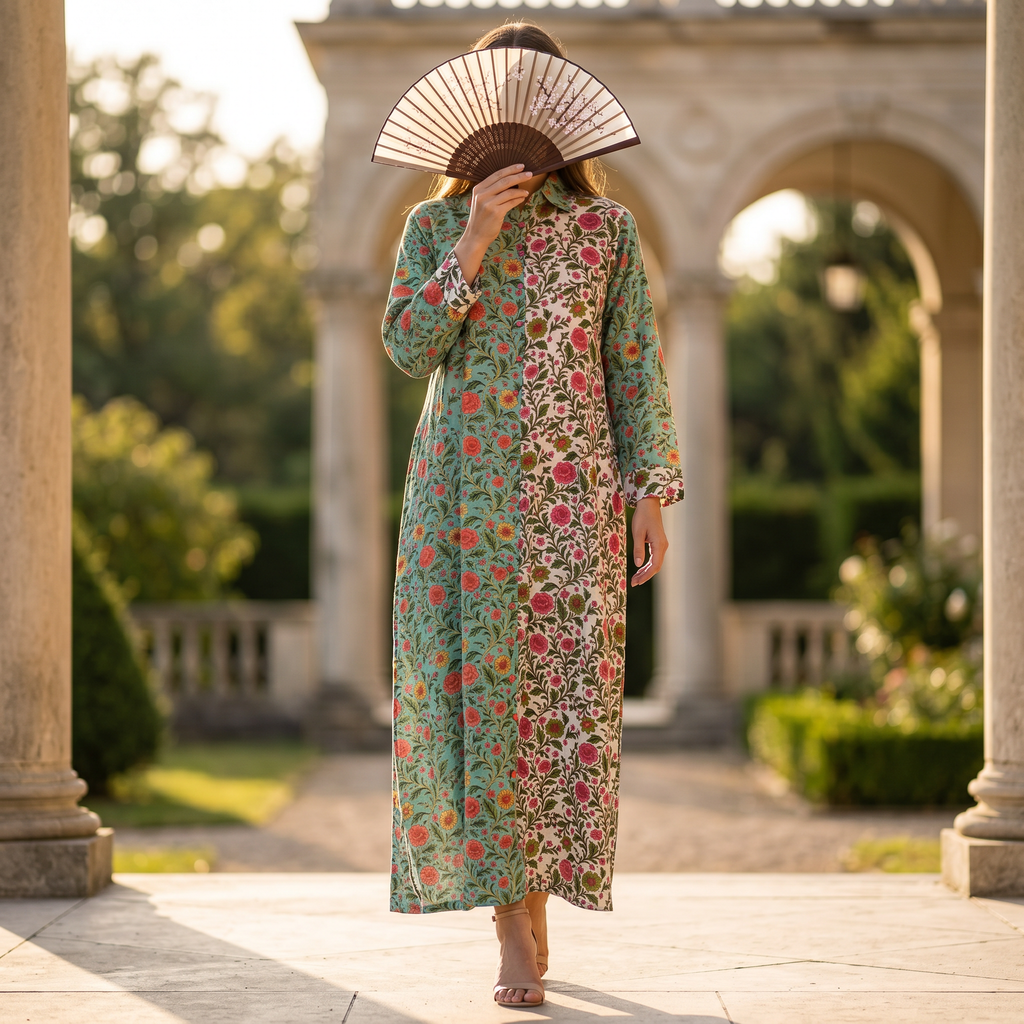 Singapore Printed Cotton Dress Long Jalabiya 25667-1345 JP