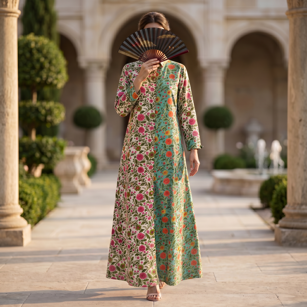Singapore Printed Cotton Dress Long Jalabiya 25669-1345 JP