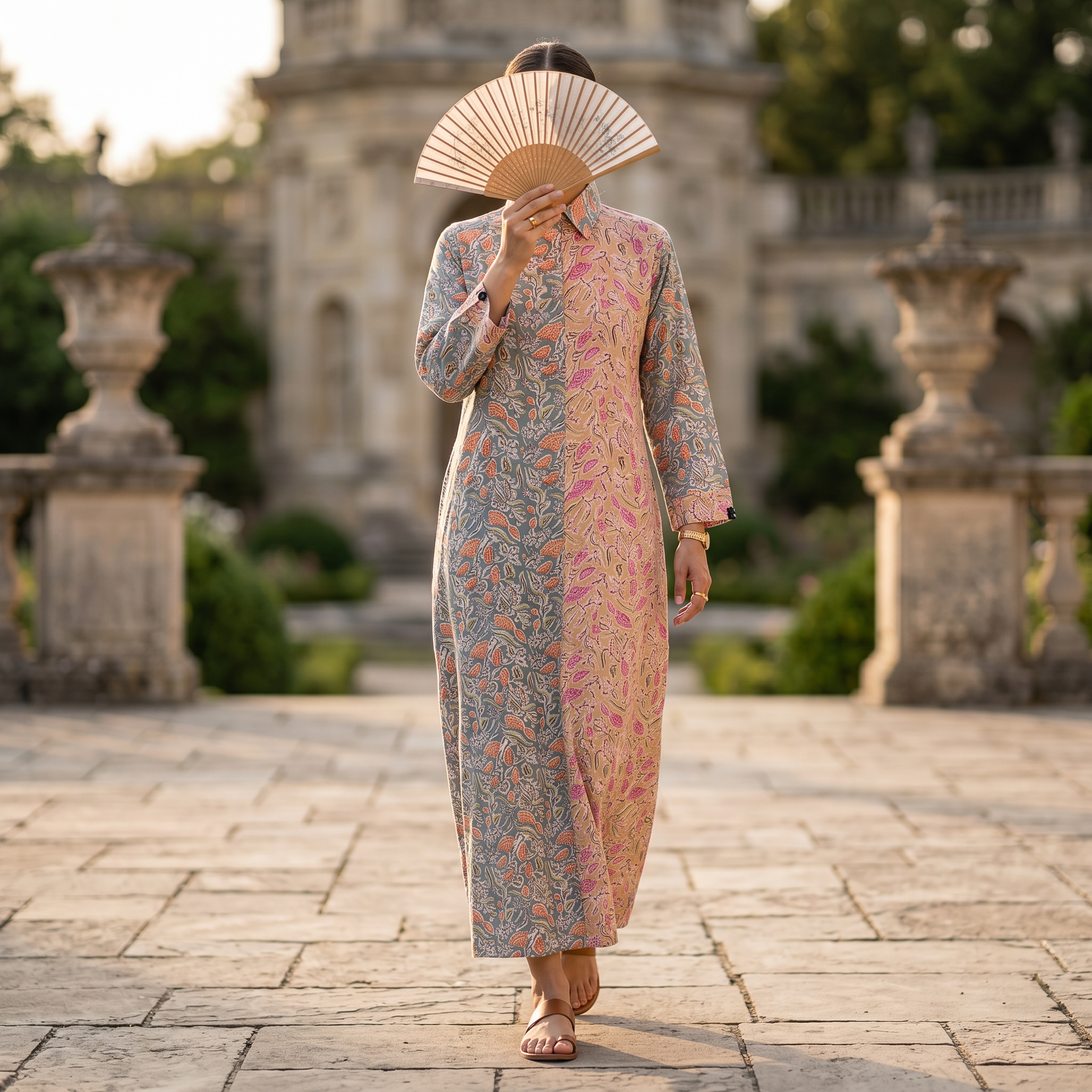 Singapore Printed Cotton Dress 57" Long Jalabiya 25674-1349 JP