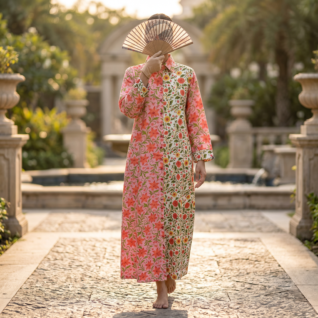 Singapore Printed Cotton Dress Long Jalabiya 25685-1350 JP