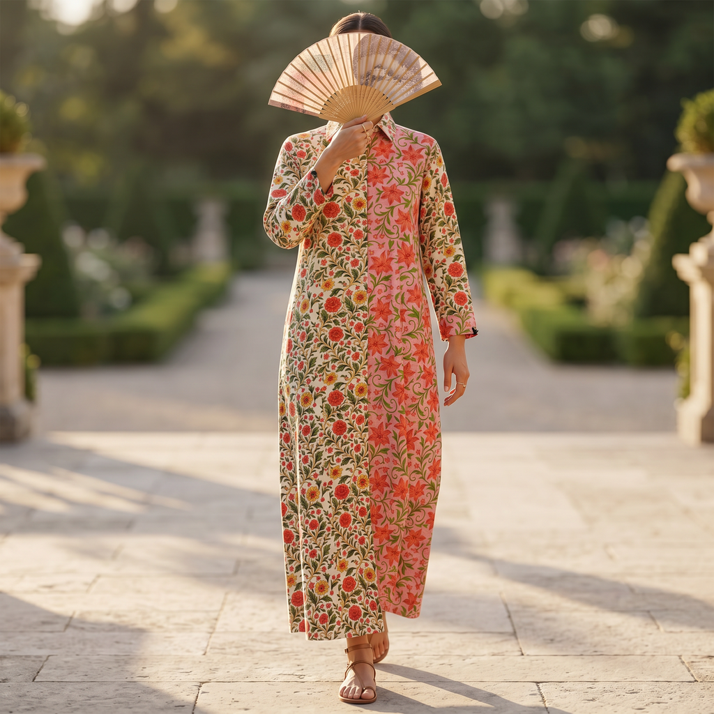 Singapore Printed Cotton Dress Long Jalabiya 25687-1350 JP