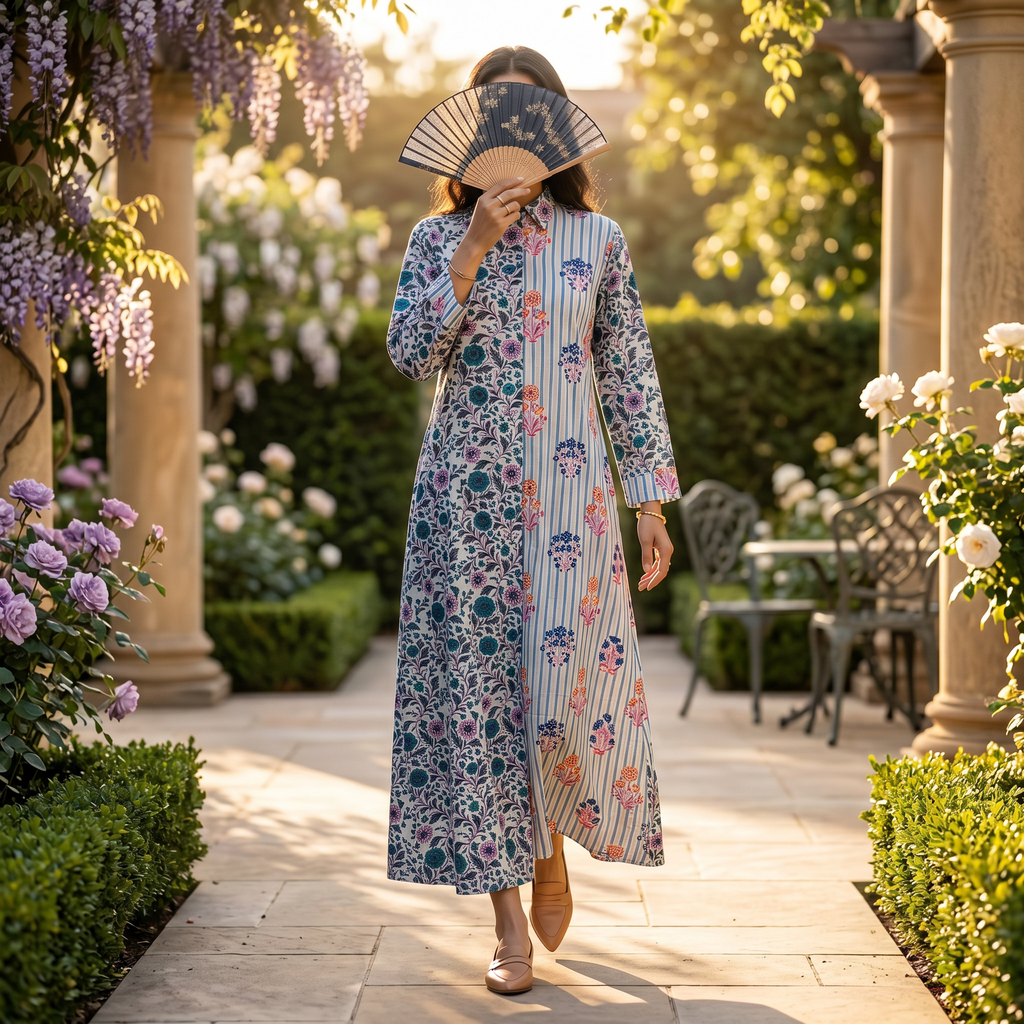Singapore Printed Cotton Dress Long Jalabiya 25689-1350 JP