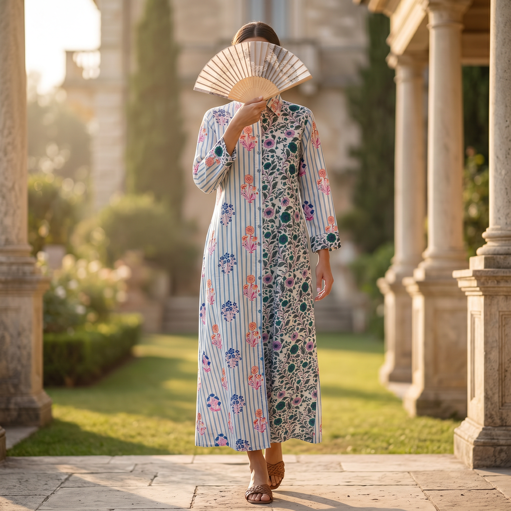 Singapore Printed Cotton Dress Long Jalabiya 25693-1350 JP