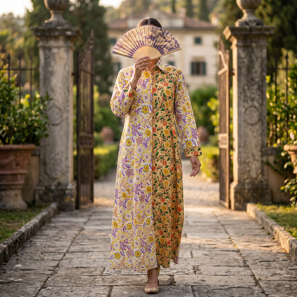 Singapore Printed Cotton Dress Long Jalabiya 25697-1351 JP