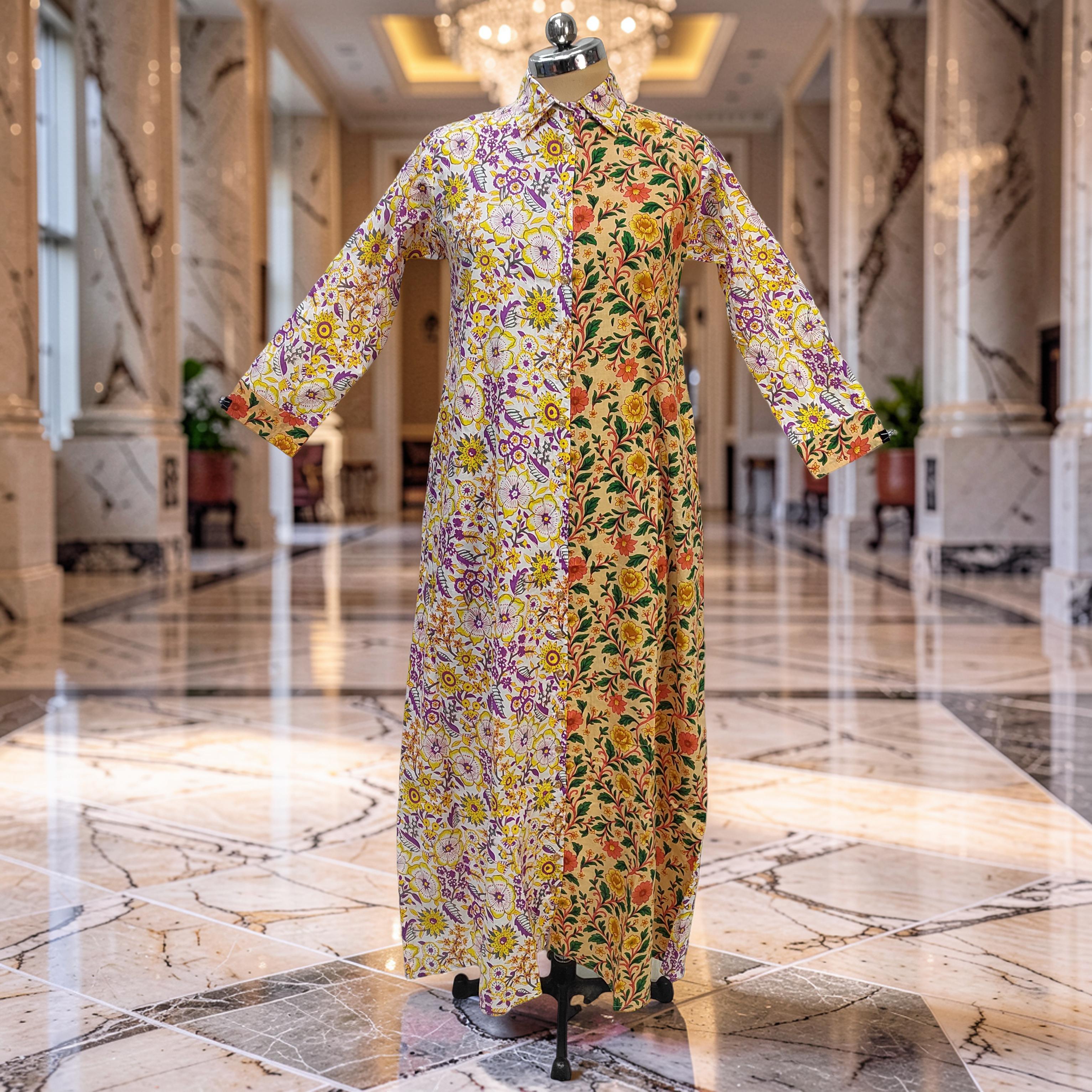 S-M Singapore Printed Cotton Dress 57" Long Jalabiya 25698-1351 JP