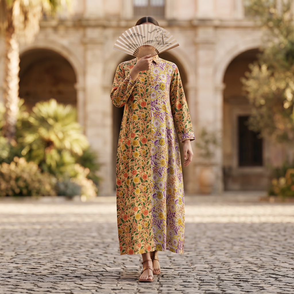 Singapore Printed Cotton Dress Long Jalabiya 25701-1351 JP