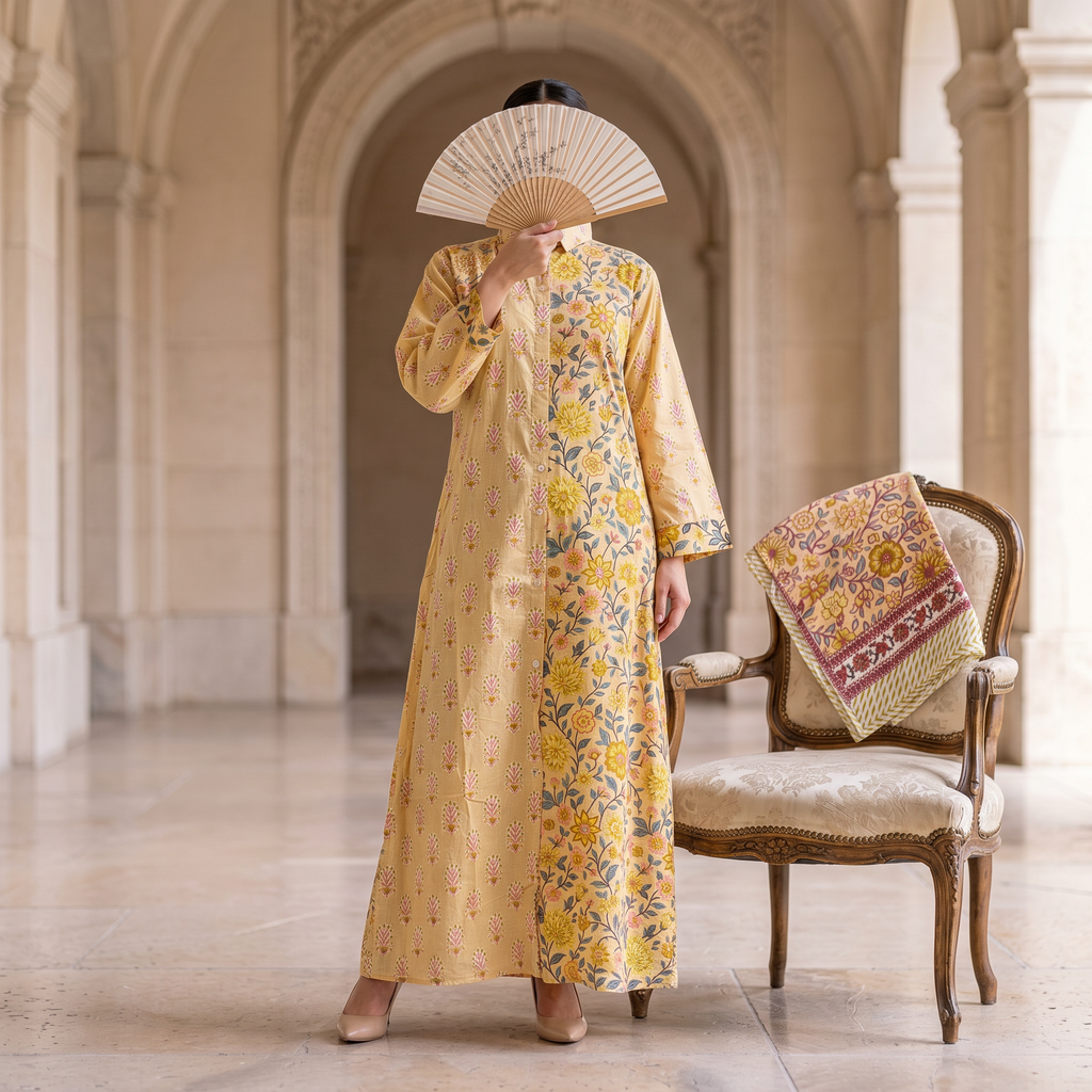 Singapore With Sheila Printed Cotton Dress Long Jalabiya 25705-1351 JP