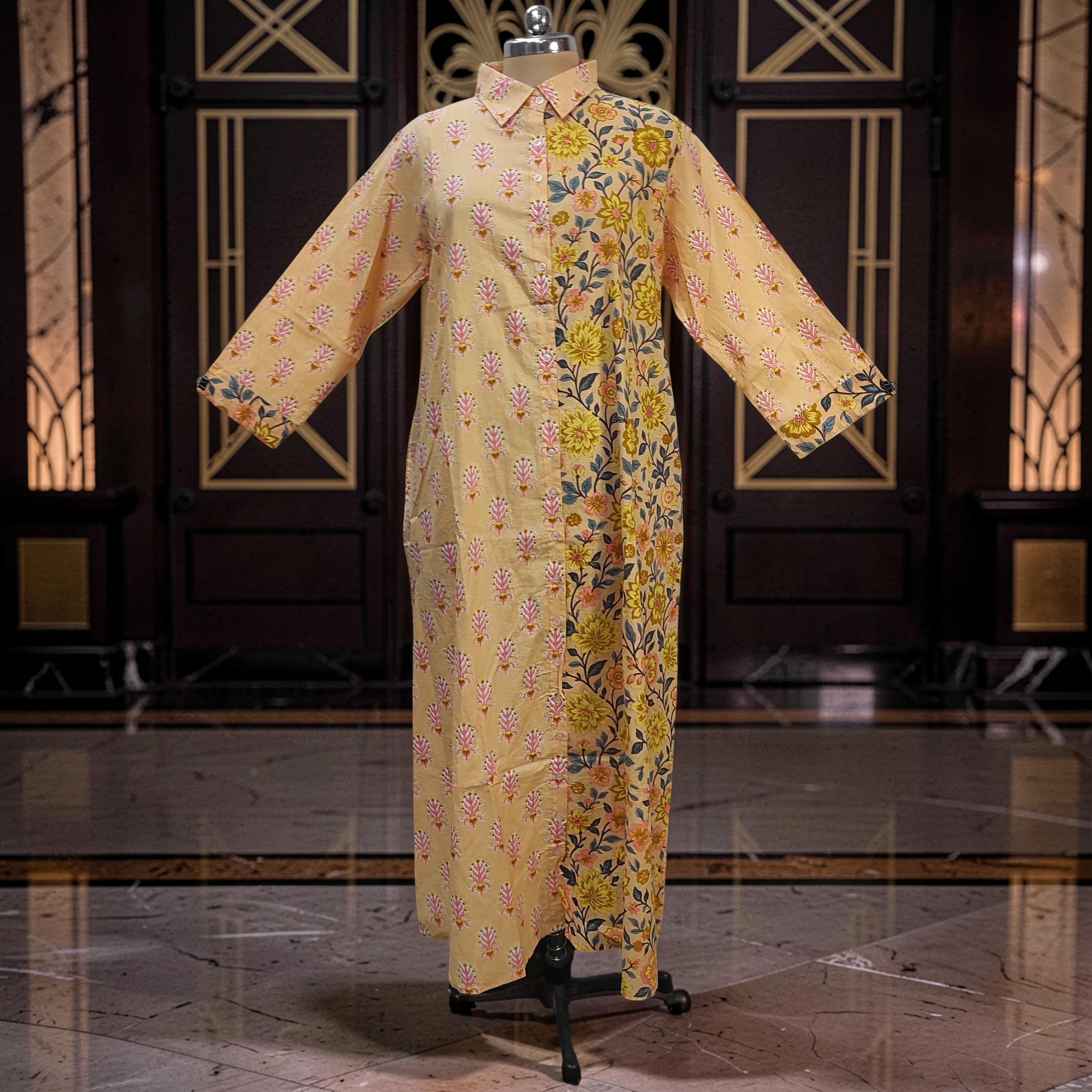 XS-S Singapore With Sheila Printed Cotton Dress 54" Long Jalabiya 25705-1351 JP