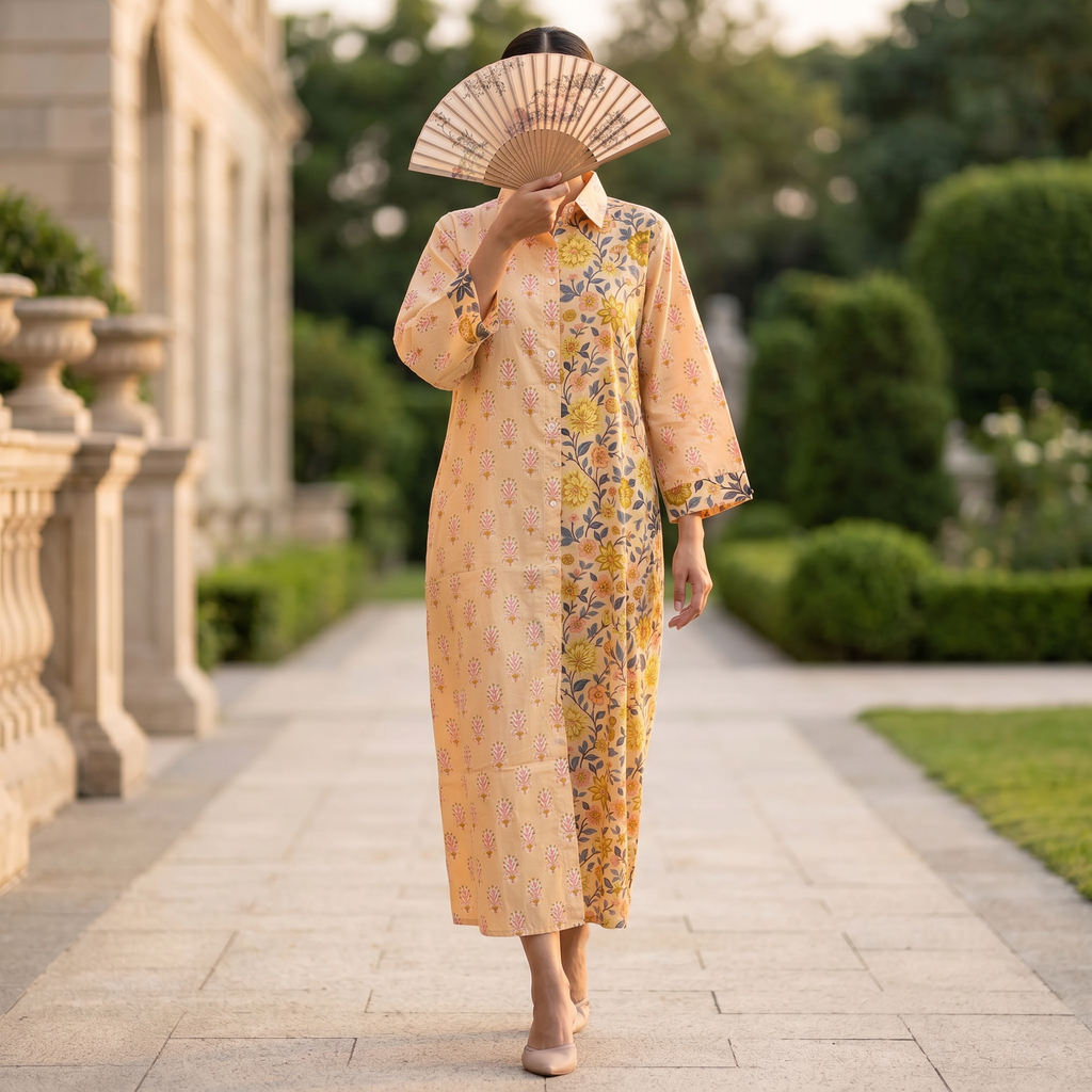 Singapore With Sheila Printed Cotton Dress Long Jalabiya 25706-1352 JP