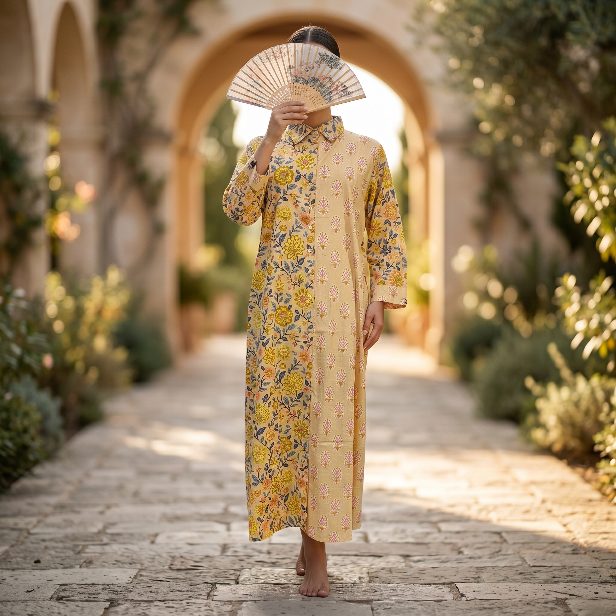 Singapore With Sheila Printed Cotton Dress Long Jalabiya 25707-1352 JP