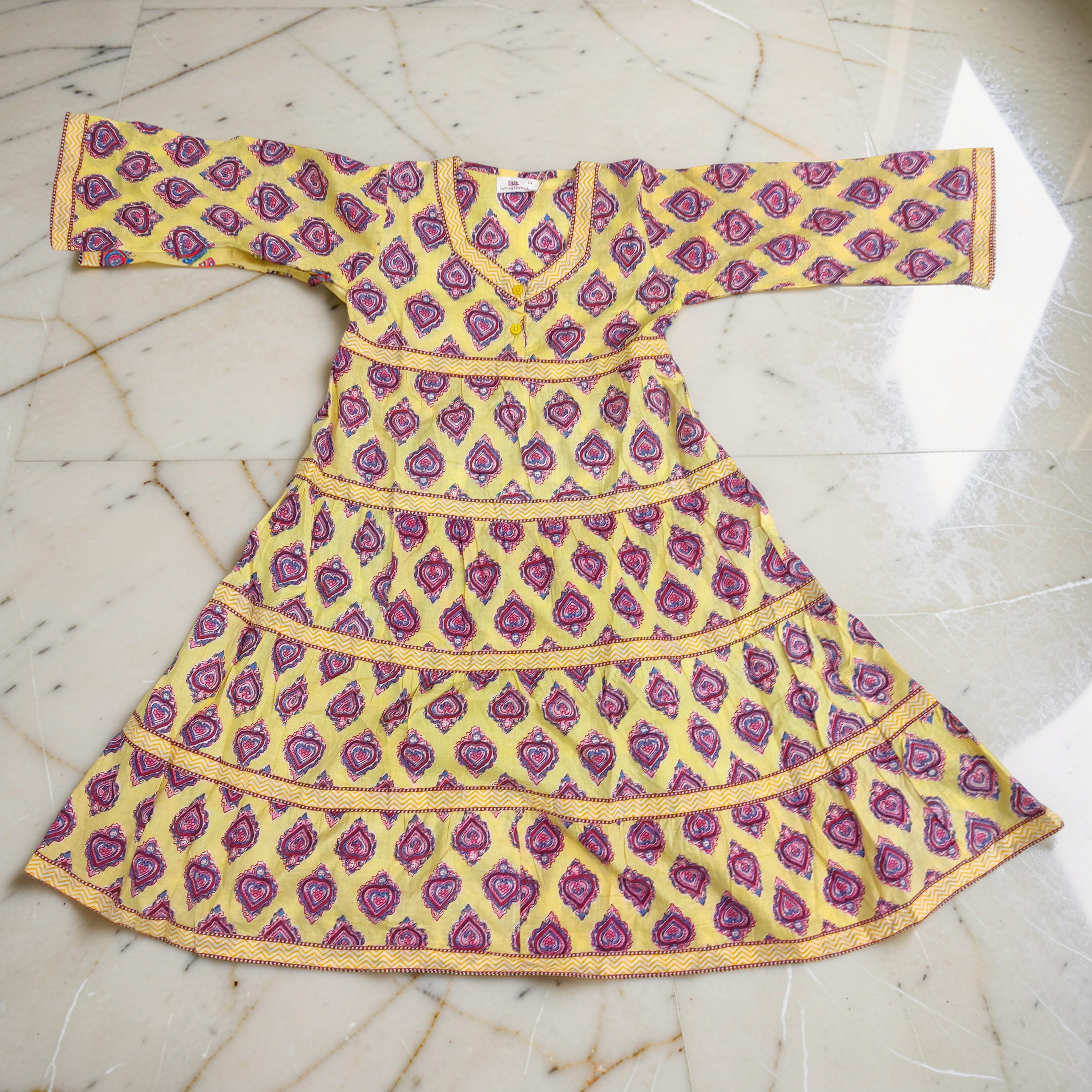 4-5 Year Huda Printed Cotton Girls Dress 34" Long Jalabiya 25717-1356 JP