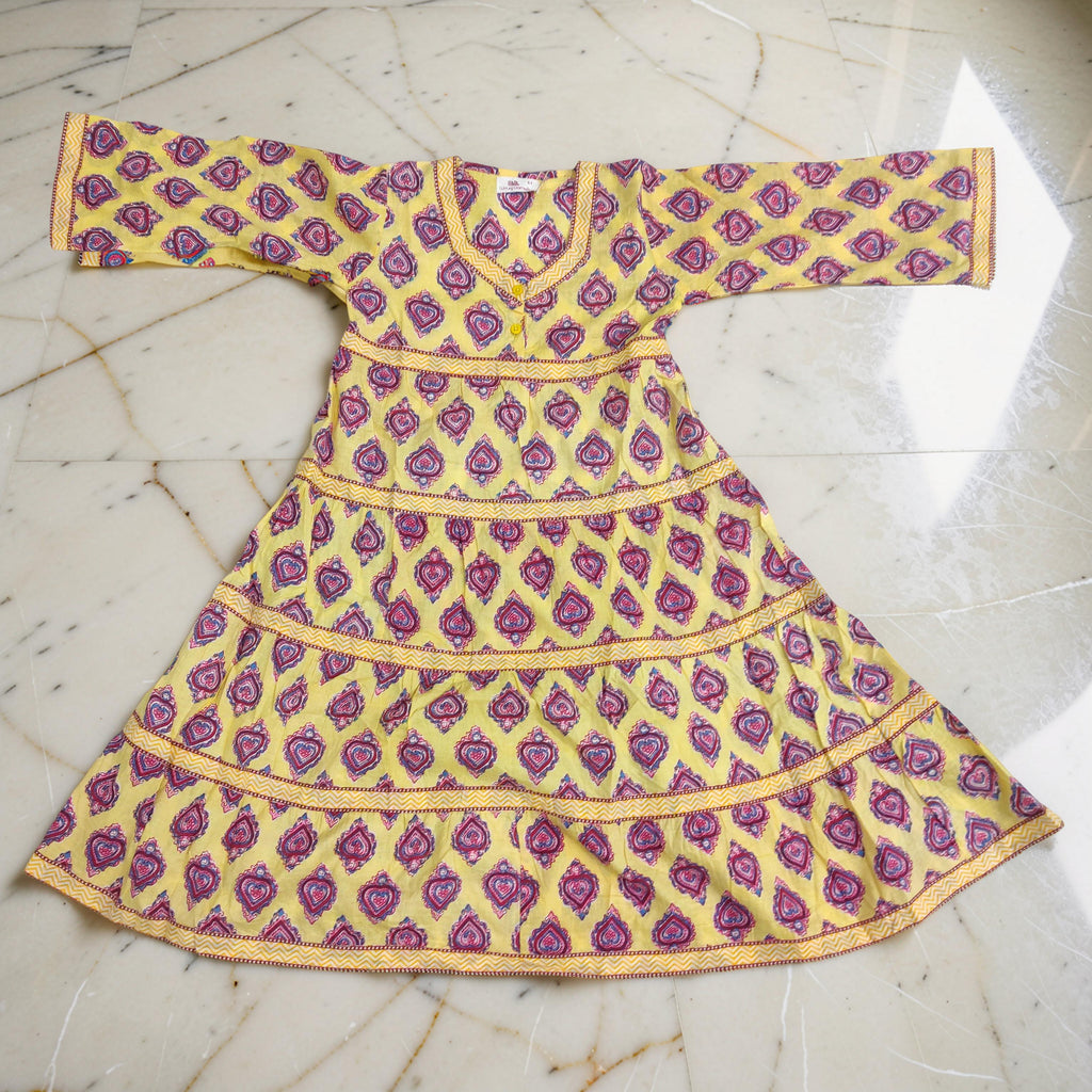 6-7 Year Huda Printed Cotton Girls Dress 38" Long Jalabiya 25718-1356 JP