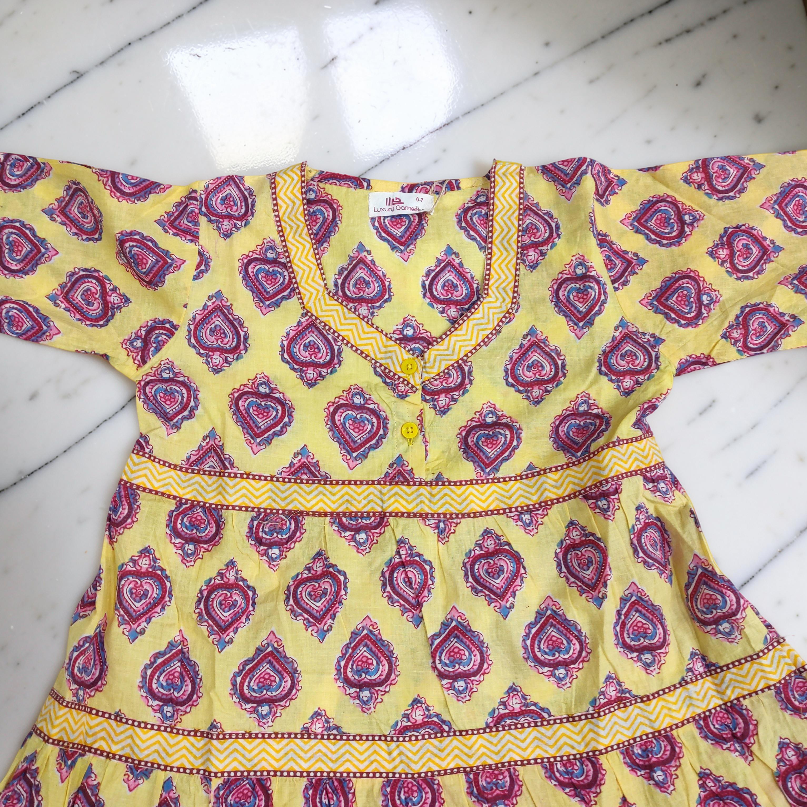 6-7 Year Huda Printed Cotton Girls Dress 38" Long Jalabiya 25718-1356 JP