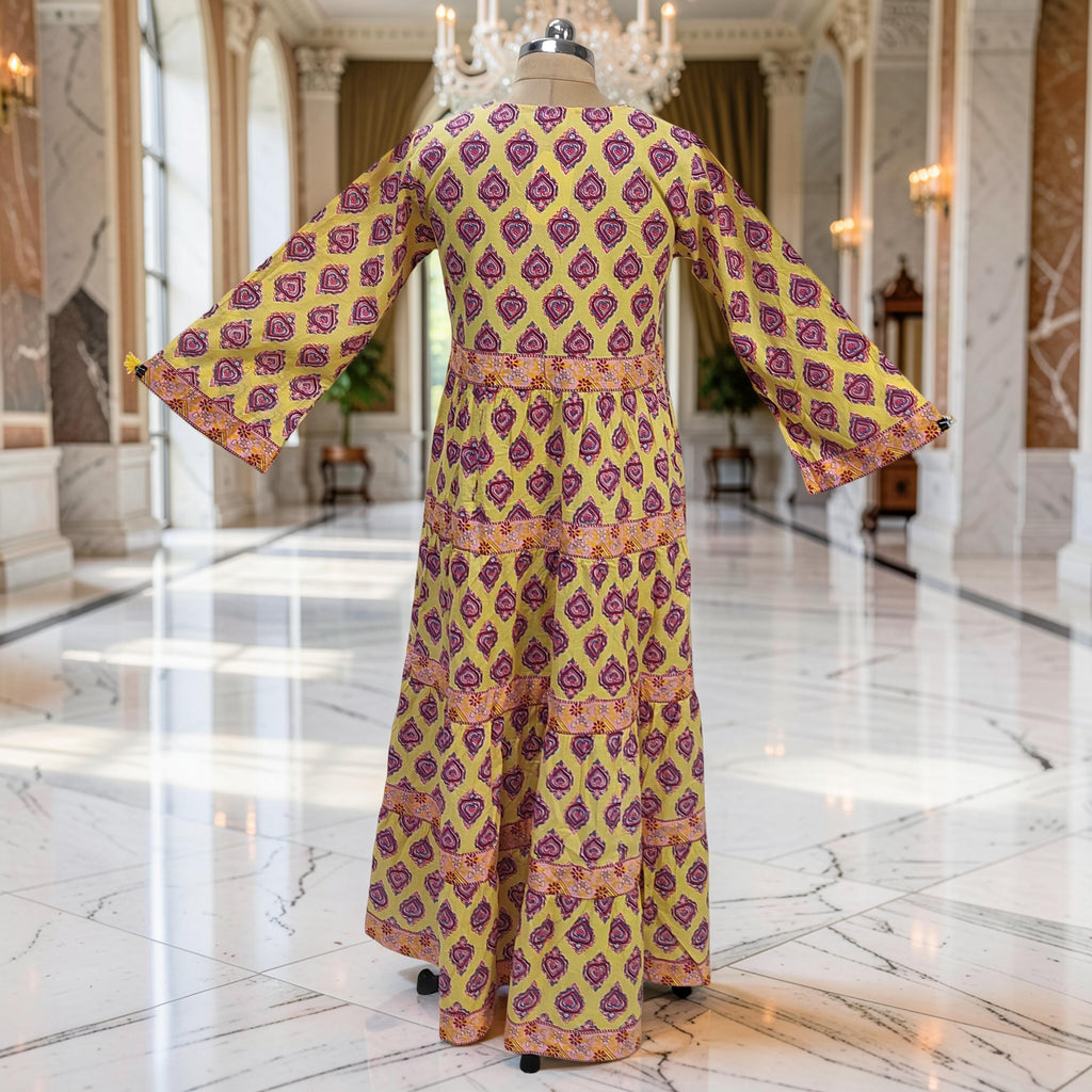S/M  Huda Printed Cotton Dress 57" Long Jalabiya 25723-1356 JP