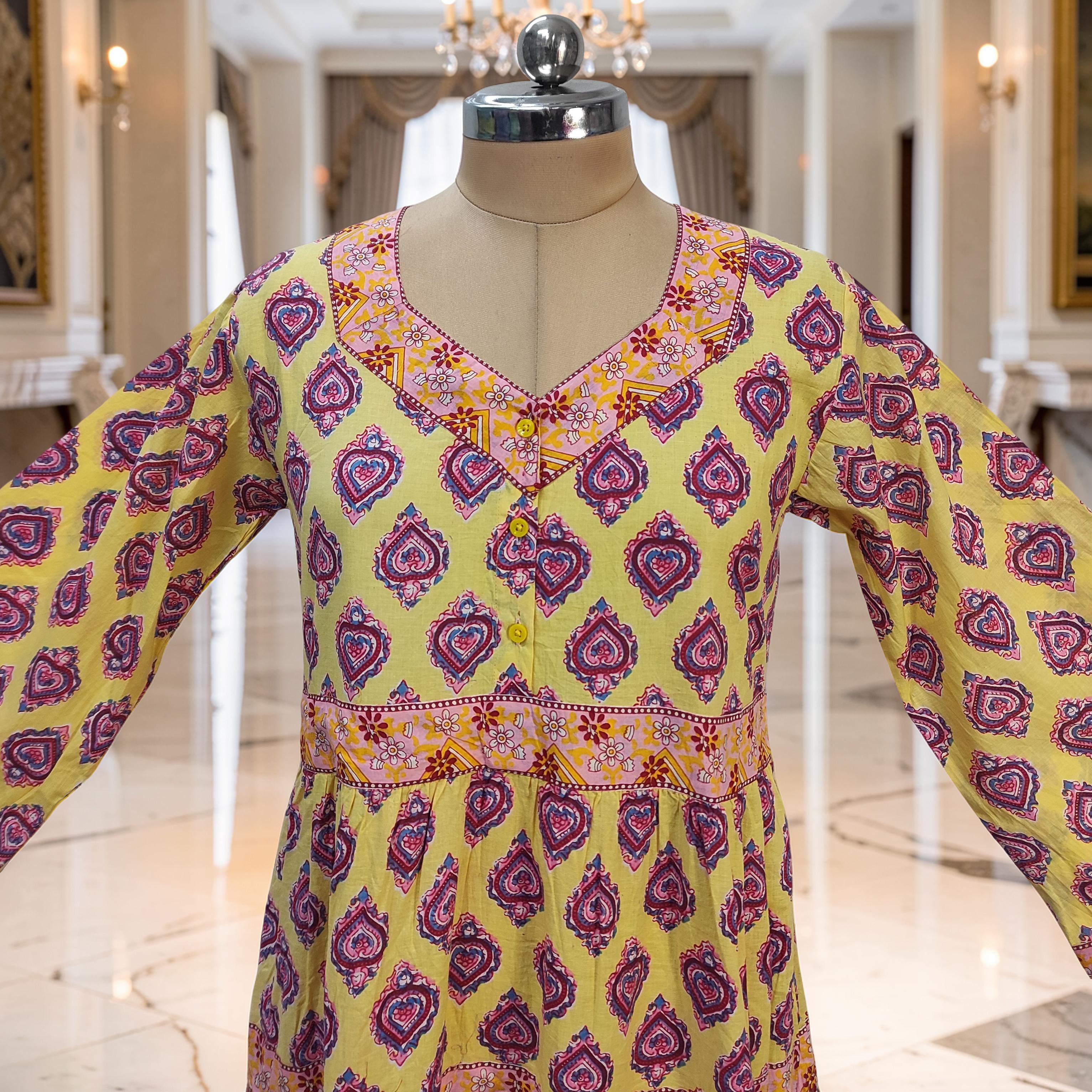 L/XL Huda Printed Cotton Dress 57" Long Jalabiya 25724-1357 JP