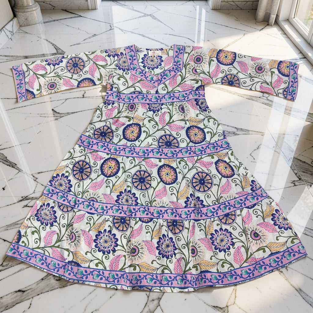 4-5 Year Huda Printed Cotton Girls Dress 34" Long Jalabiya 25726-1358 JP