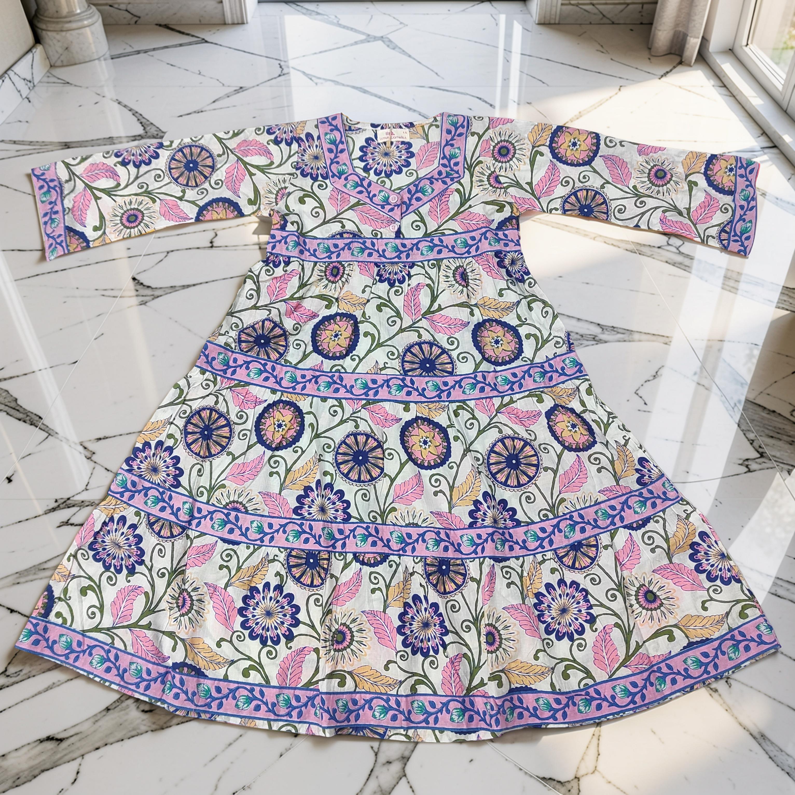 4-5 Year Huda Printed Cotton Girls Dress 34" Long Jalabiya 25726-1358 JP