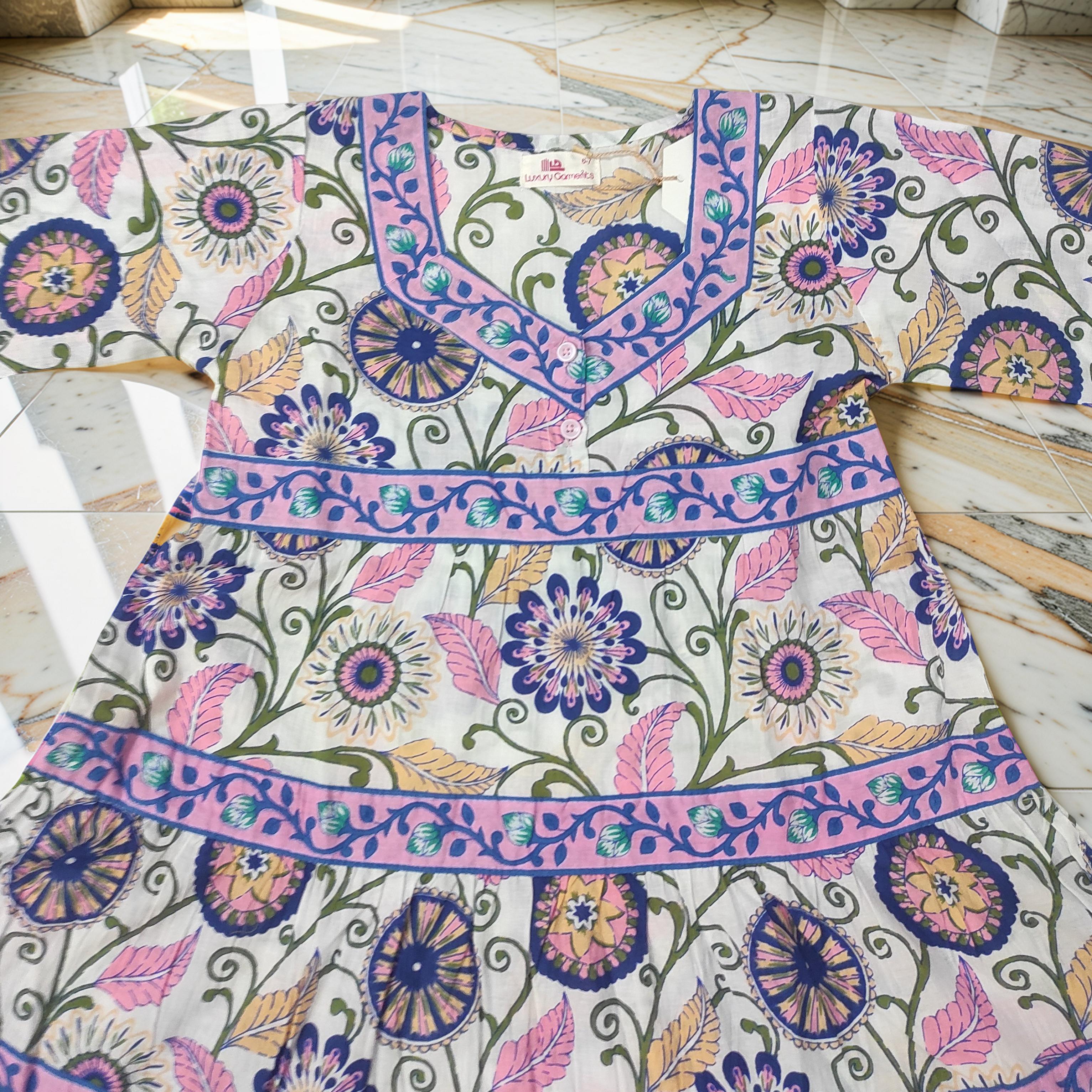 4-5 Year Huda Printed Cotton Girls Dress 34" Long Jalabiya 25726-1358 JP