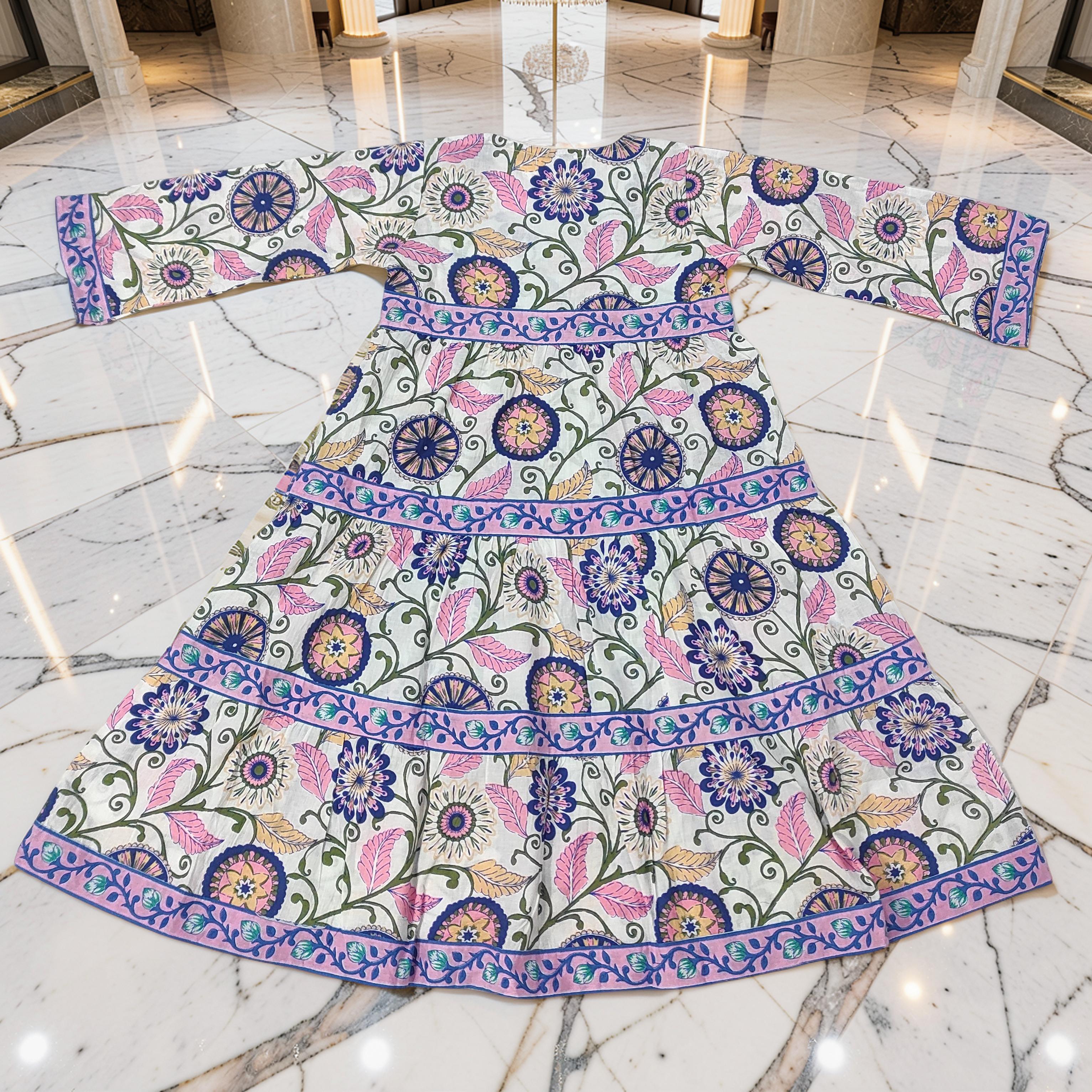 4-5 Year Huda Printed Cotton Girls Dress 34" Long Jalabiya 25726-1358 JP