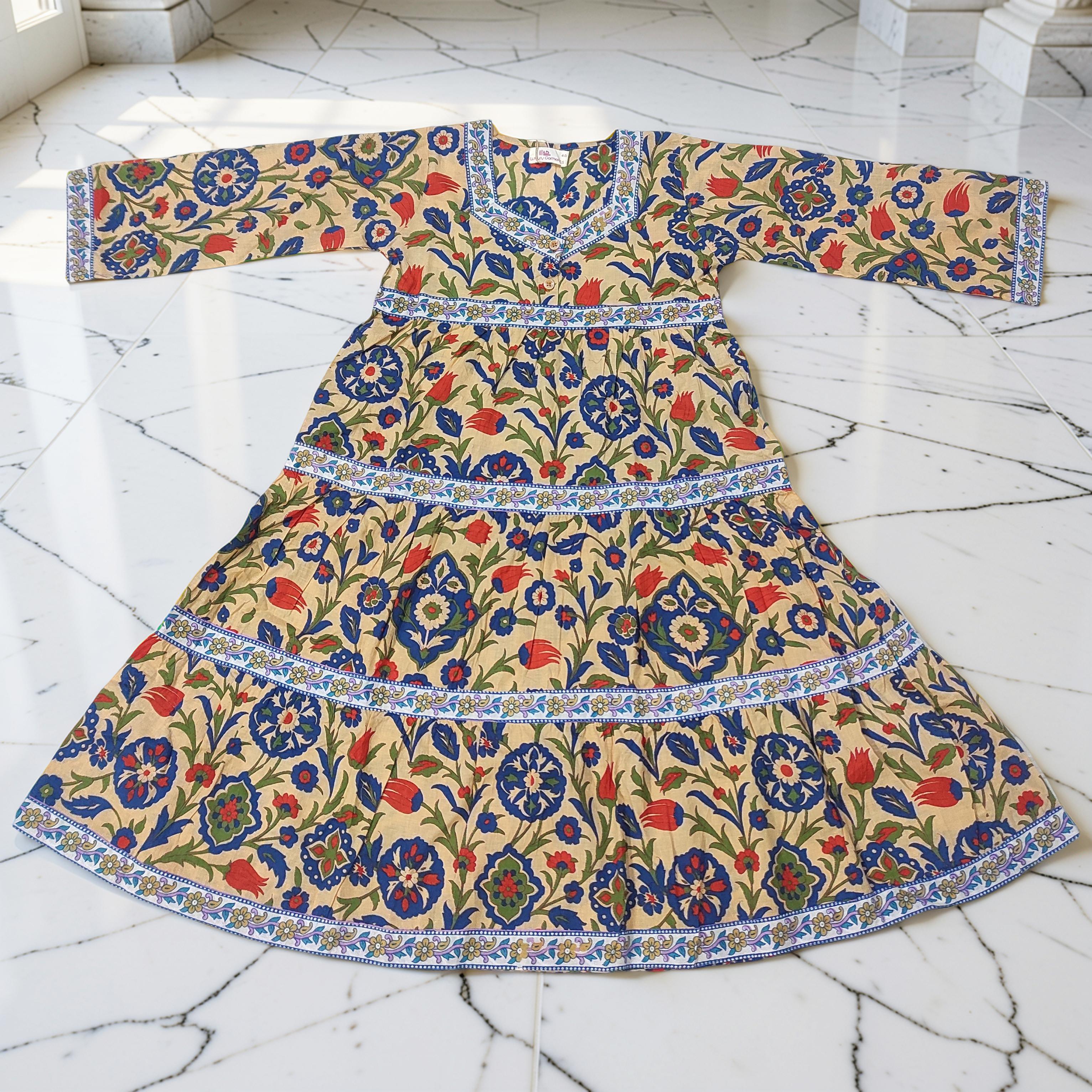 4-5 Year Huda Printed Cotton Girls Dress 34" Long Jalabiya 25735-1359 JP