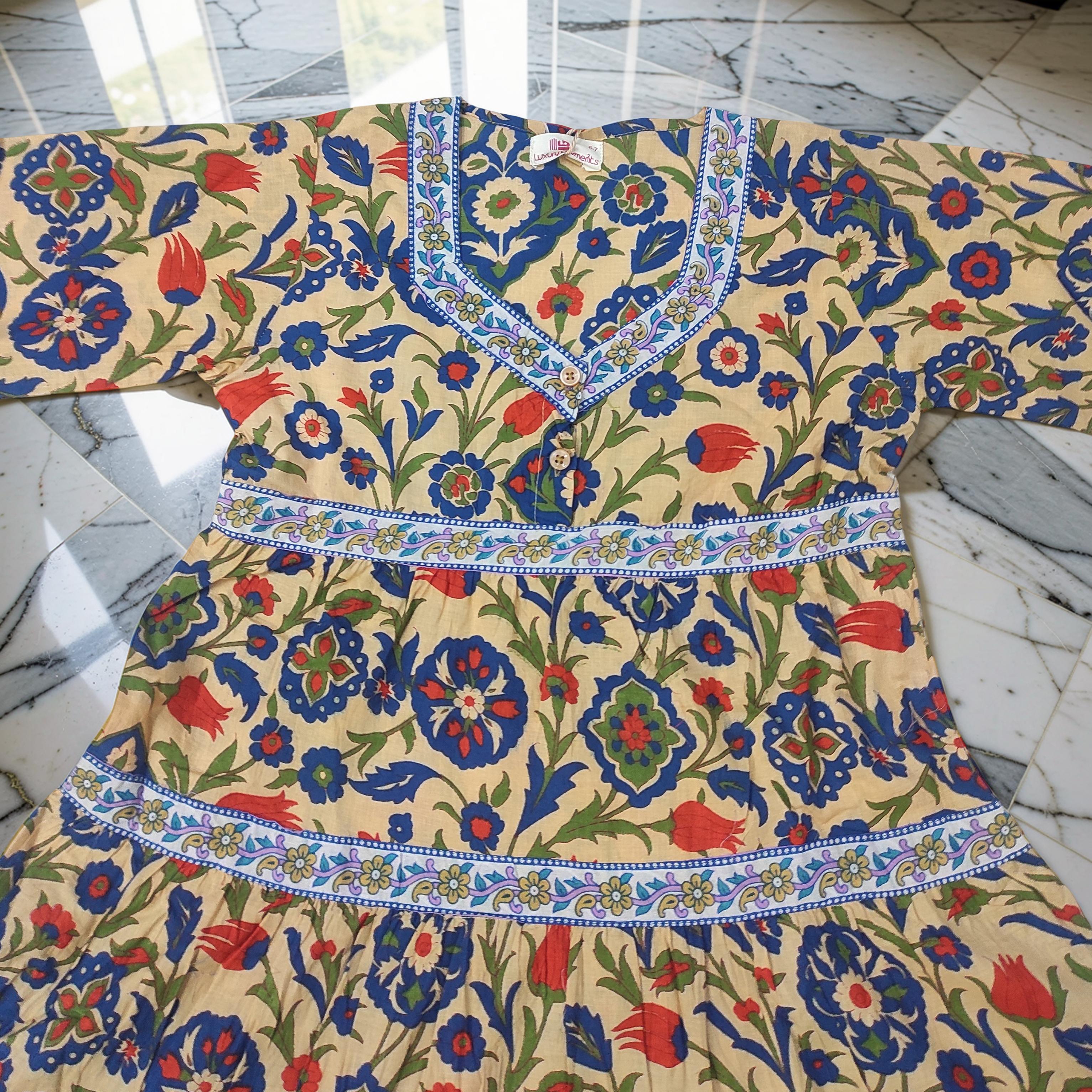 4-5 Year Huda Printed Cotton Girls Dress 34" Long Jalabiya 25735-1359 JP