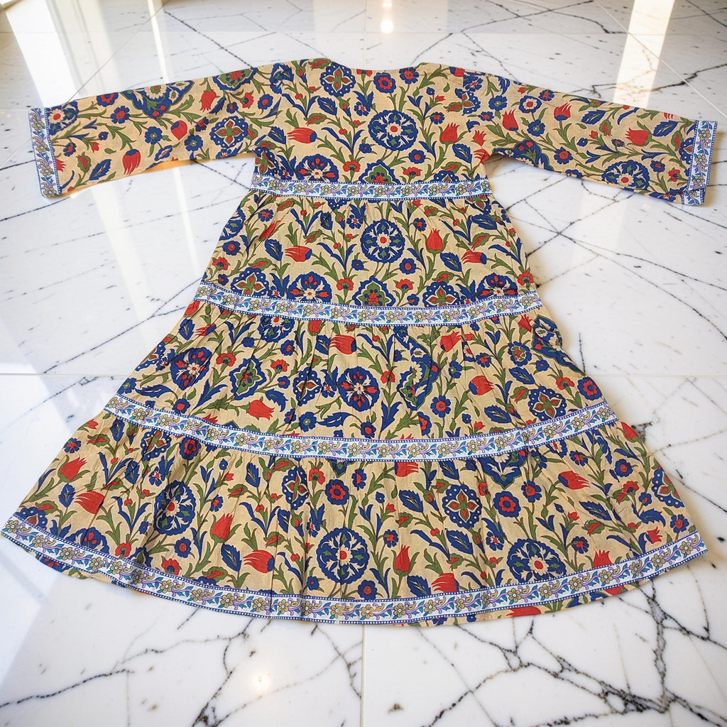 6-7 Year Huda Printed Cotton Girls Dress 38" Long Jalabiya 25736-1359 JP