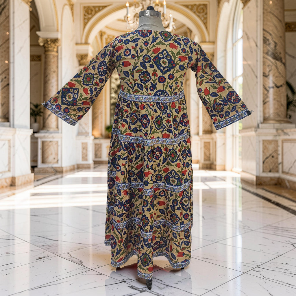 8-9 Year Huda Printed Cotton Girls Dress 42" Long Jalabiya 25737-1359 JP