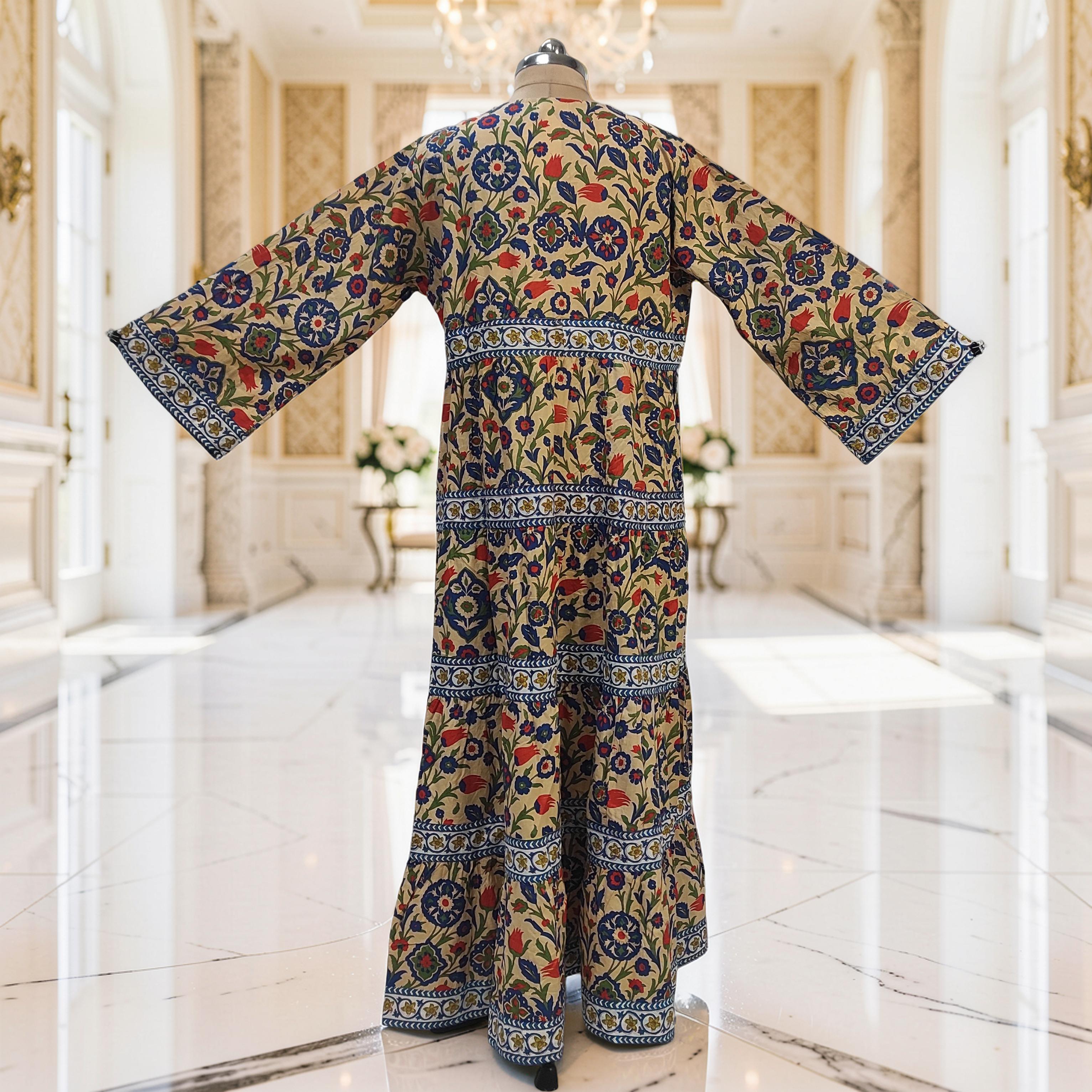 XS/S Huda Printed Cotton Dress 54" Long Jalabiya 25740-1360 JP