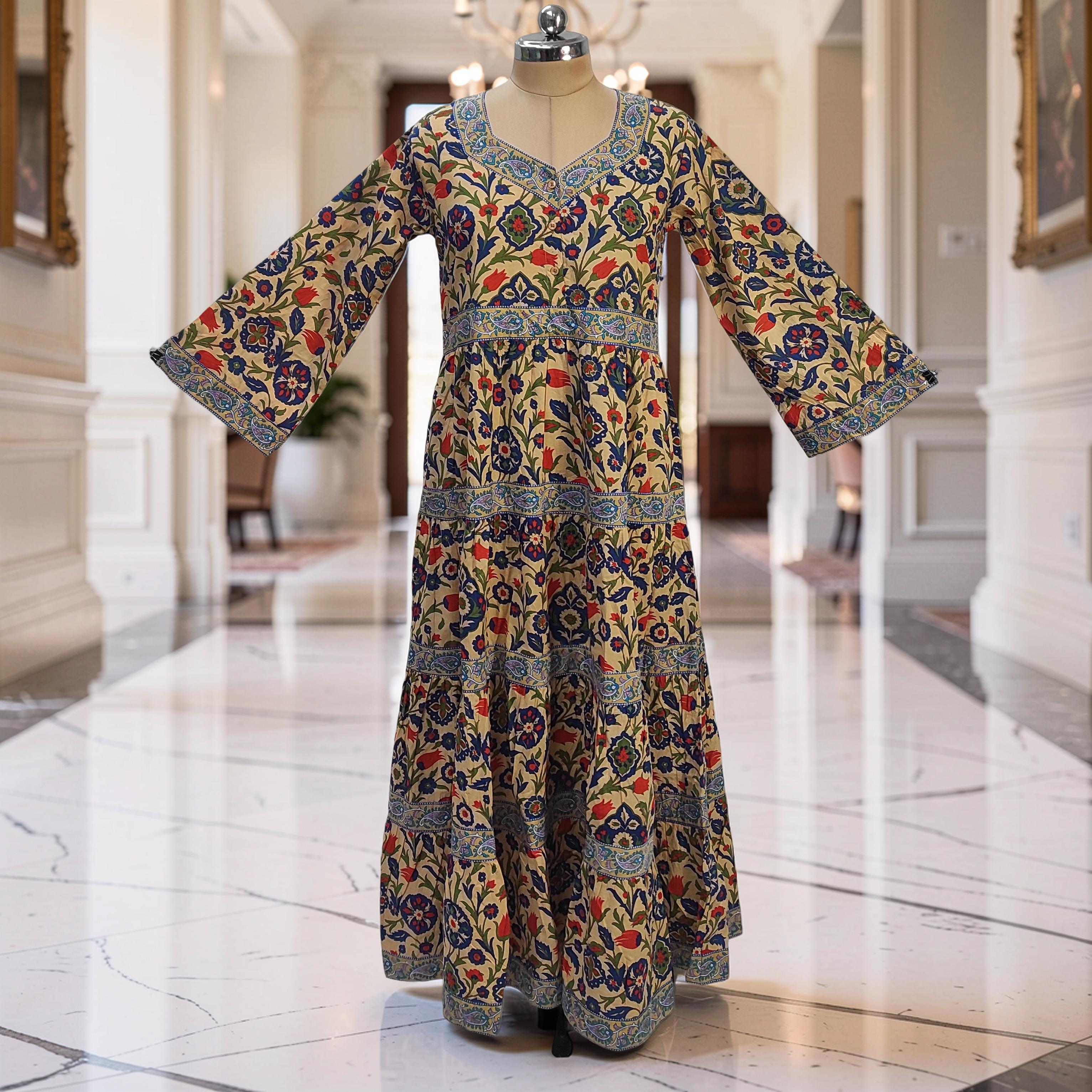 L/XL Huda Printed Cotton Dress 57" Long Jalabiya 25742-1360 JP