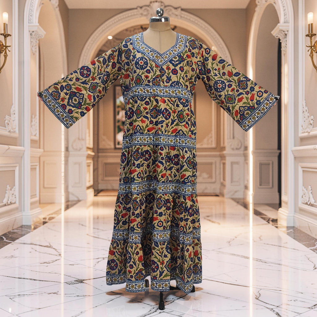 2XL/3XL Huda Printed Cotton Dress 57" Long Jalabiya 25743-1361 JP
