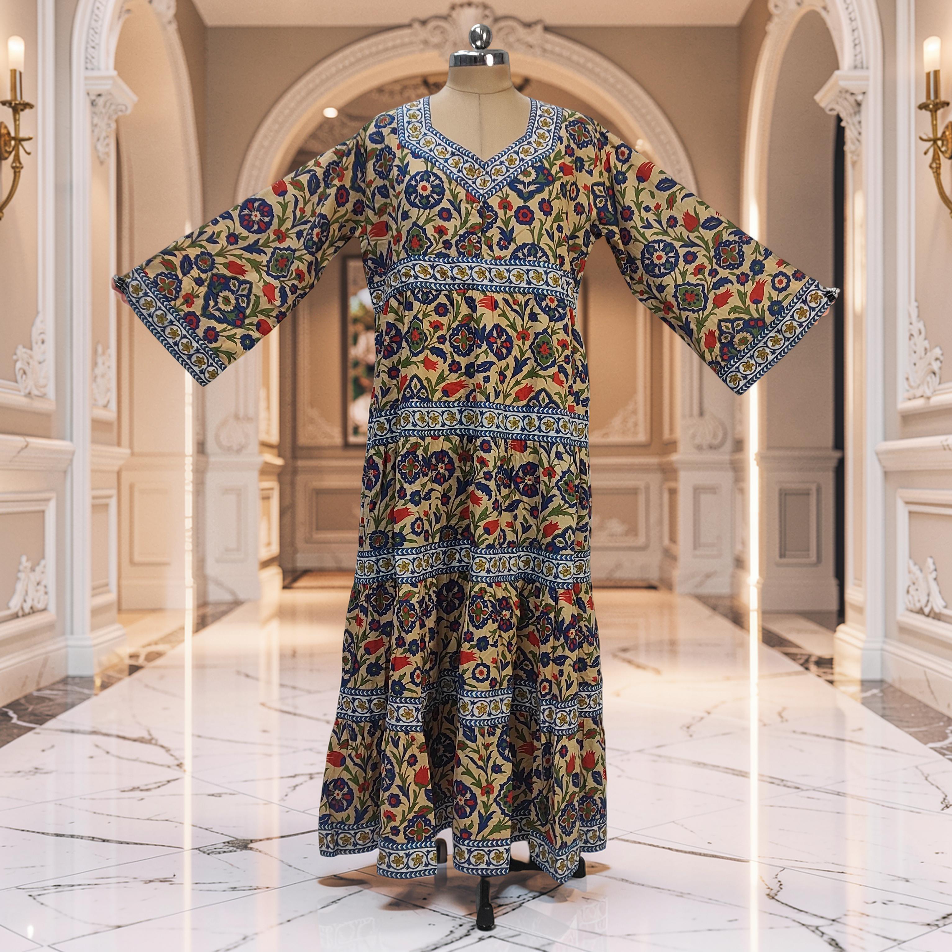 2XL/3XL Huda Printed Cotton Dress 57" Long Jalabiya 25743-1361 JP