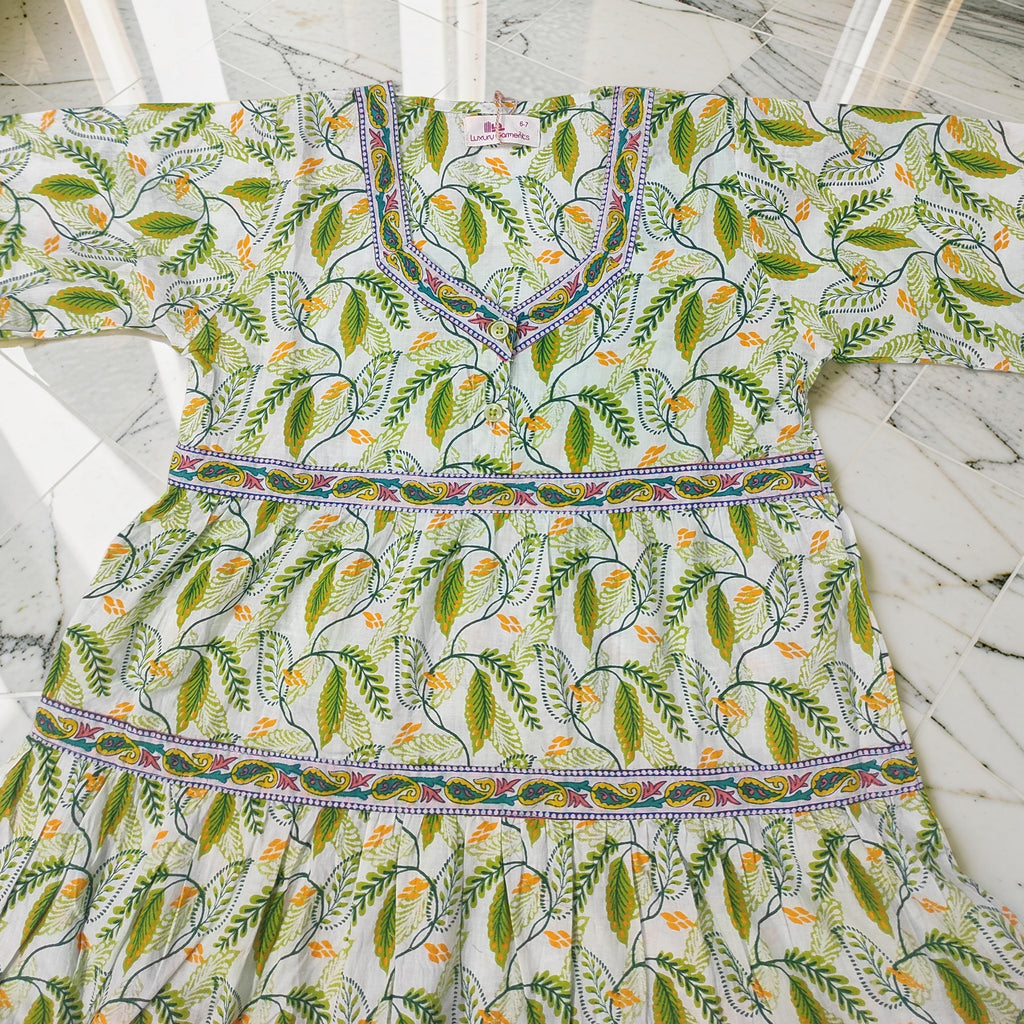 6-7 Year Huda Printed Cotton Girls Dress 38" Long Jalabiya 25745-1361 JP