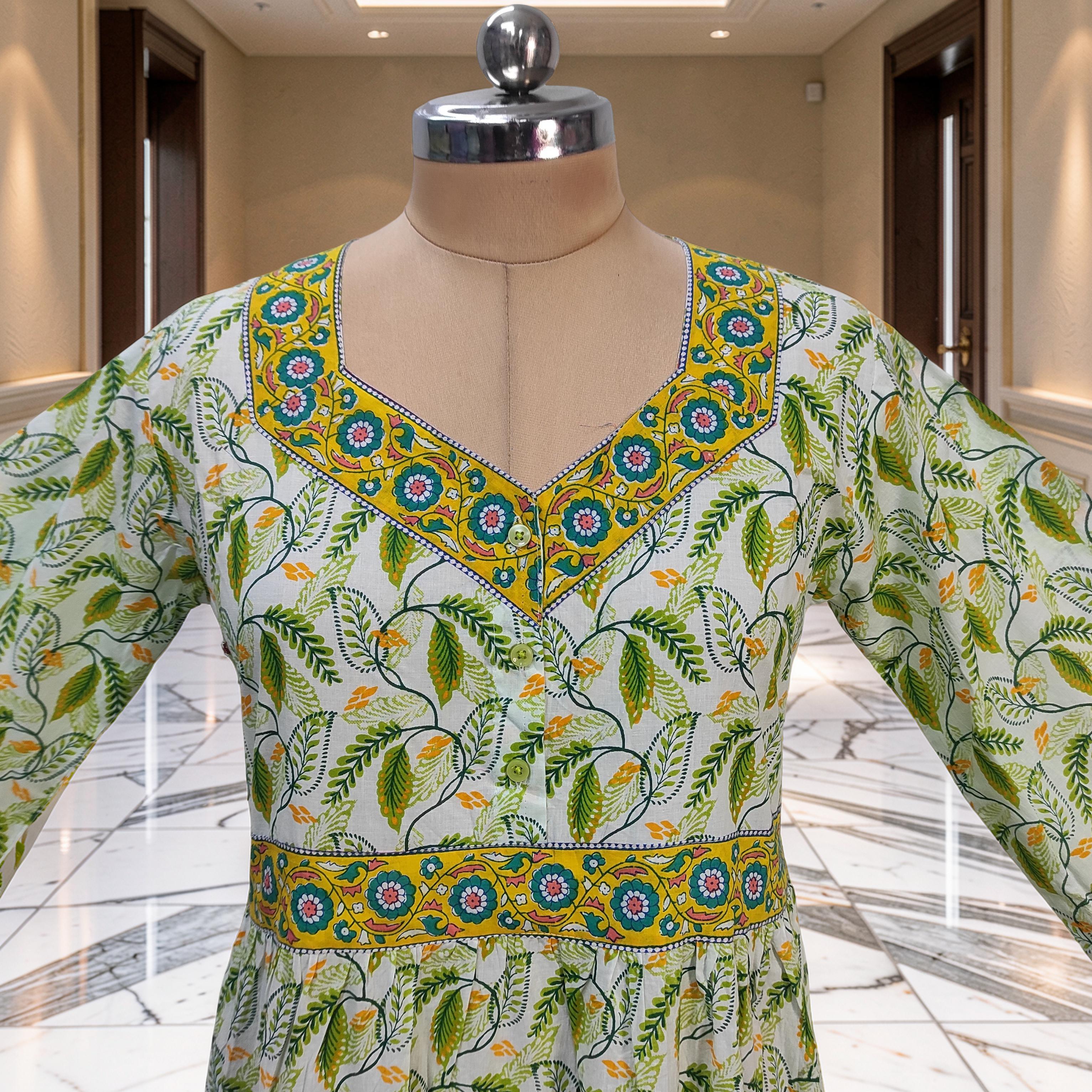 XS/S Huda Printed Cotton Dress 54" Long Jalabiya 25749-1361 JP