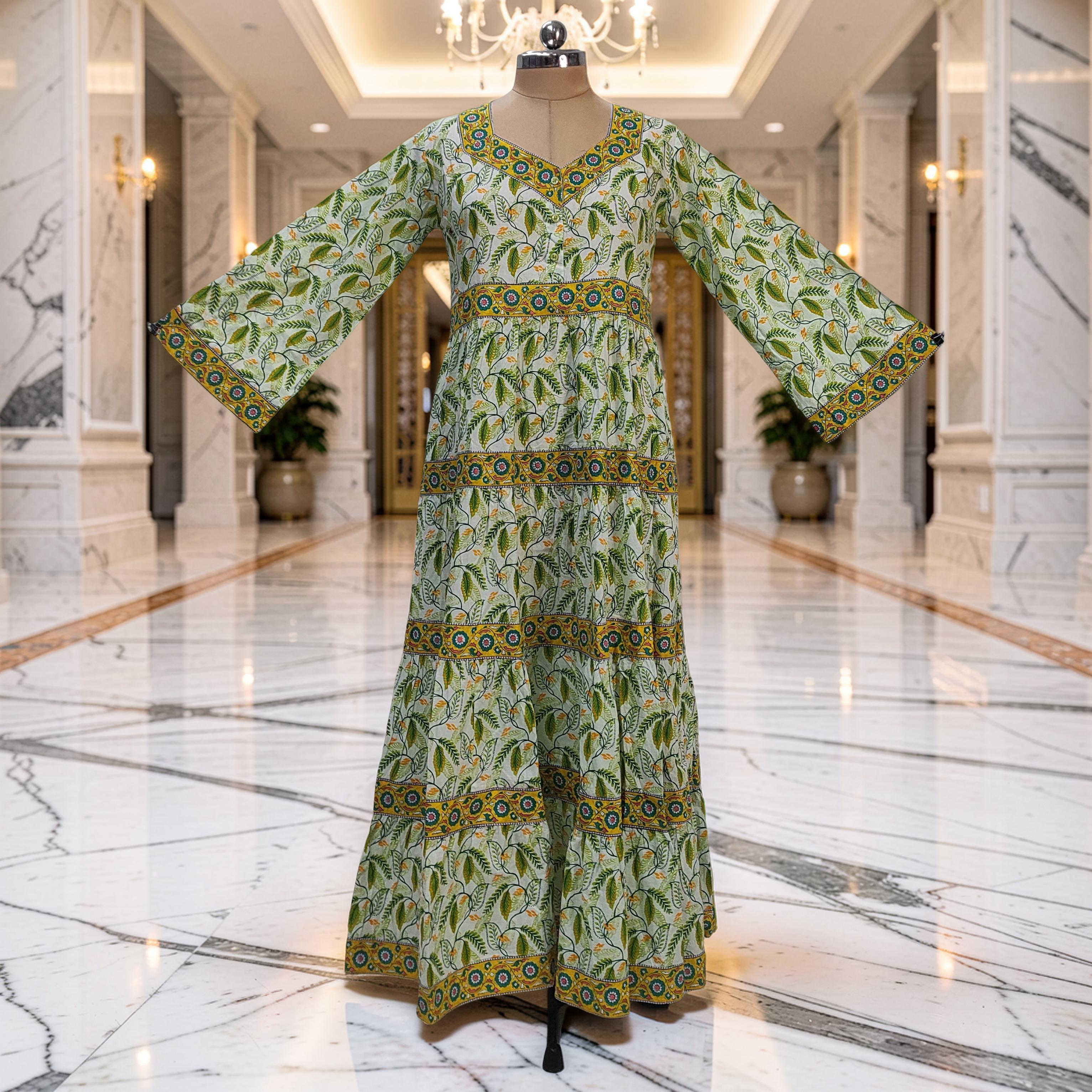 S/M  Huda Printed Cotton Dress 57" Long Jalabiya 25750-1361 JP
