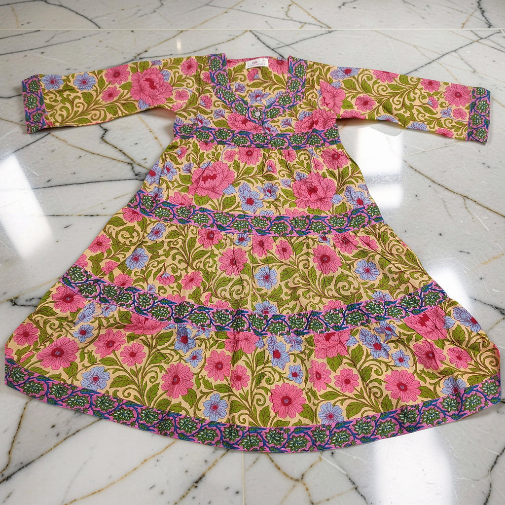 6-7 Year Huda Printed Cotton Girls Dress 38" Long Jalabiya 25754-1362 JP