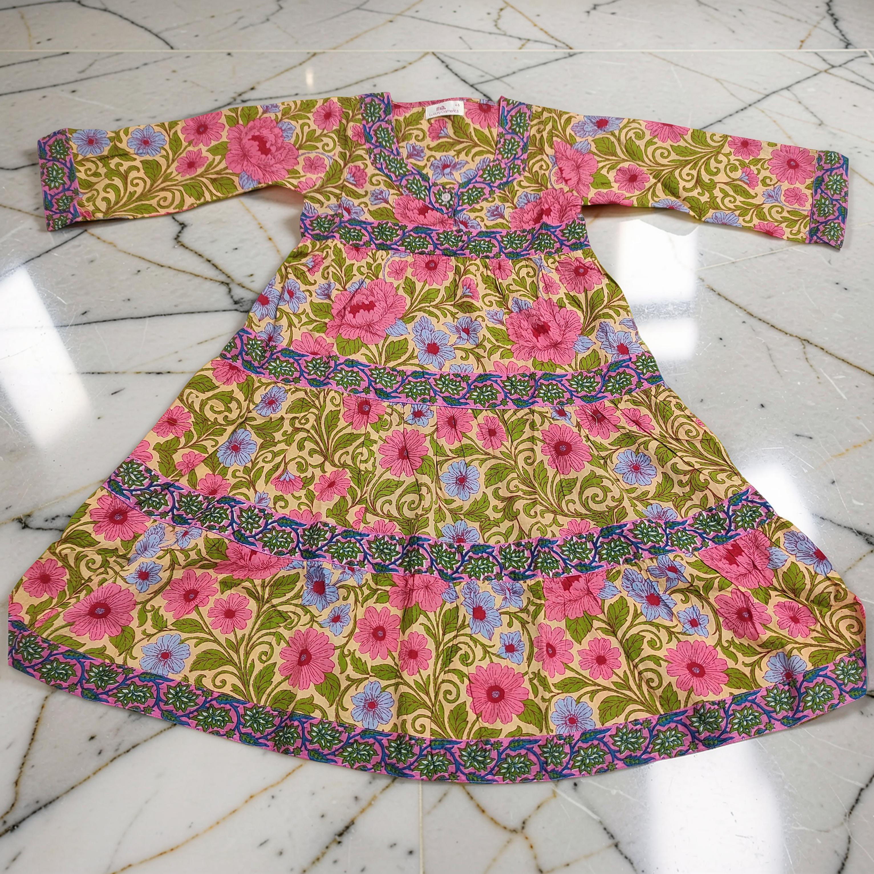 6-7 Year Huda Printed Cotton Girls Dress 38" Long Jalabiya 25754-1362 JP