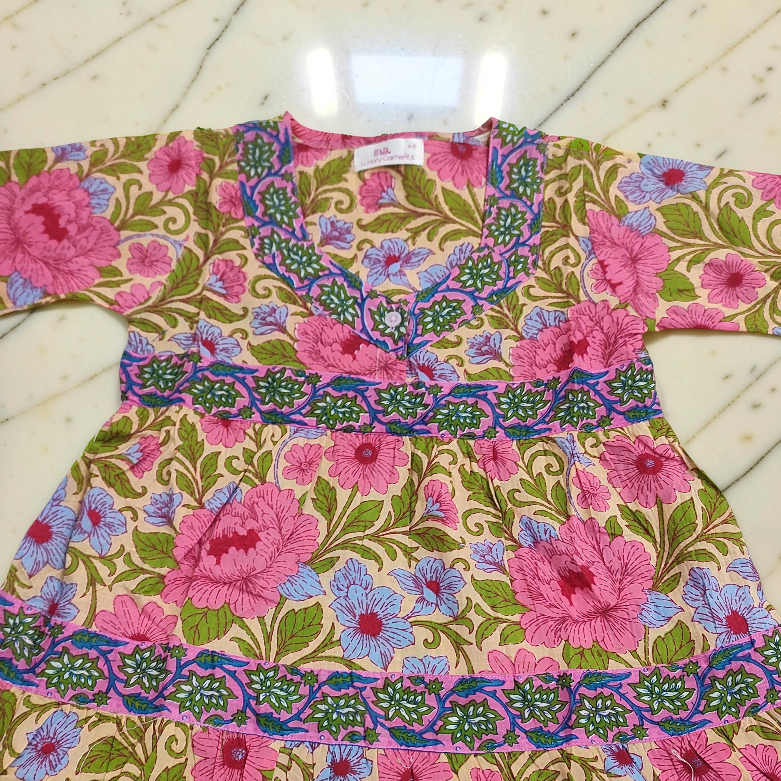 6-7 Year Huda Printed Cotton Girls Dress 38" Long Jalabiya 25754-1362 JP
