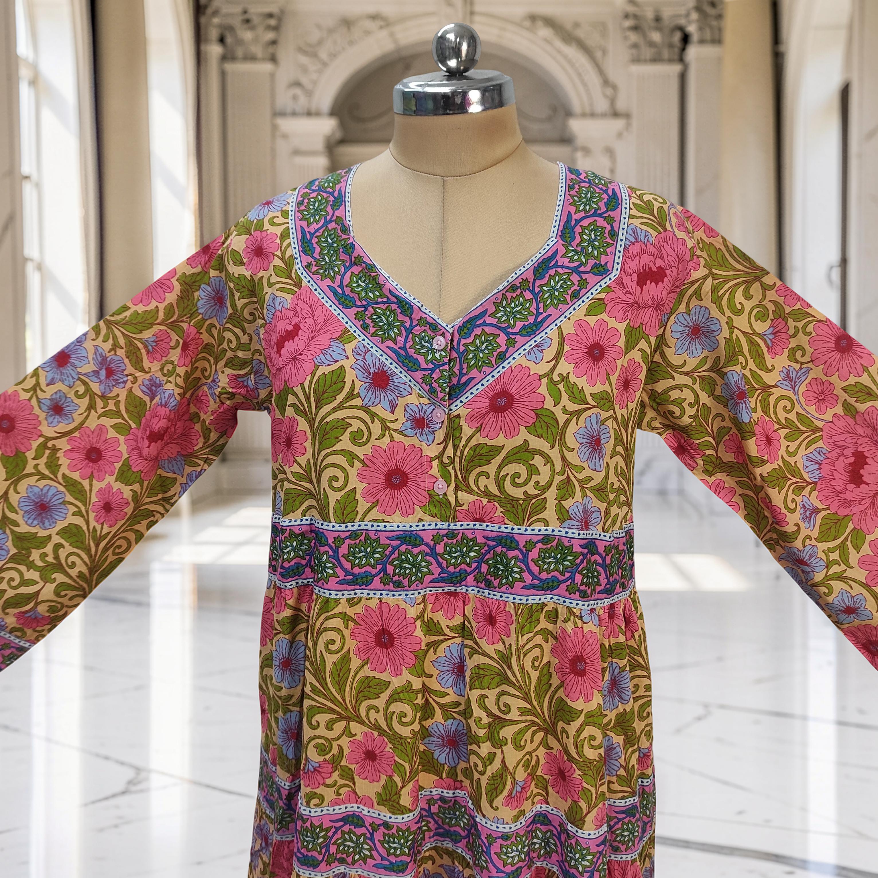 8-9 Year Huda Printed Cotton Girls Dress 42" Long Jalabiya 25755-1363 JP